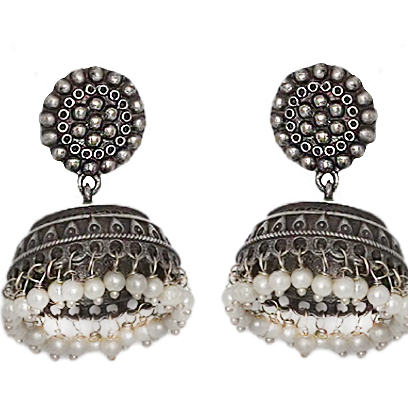 Teejh Zarna Silver Oxidised Jhumki Earrings - Image 3