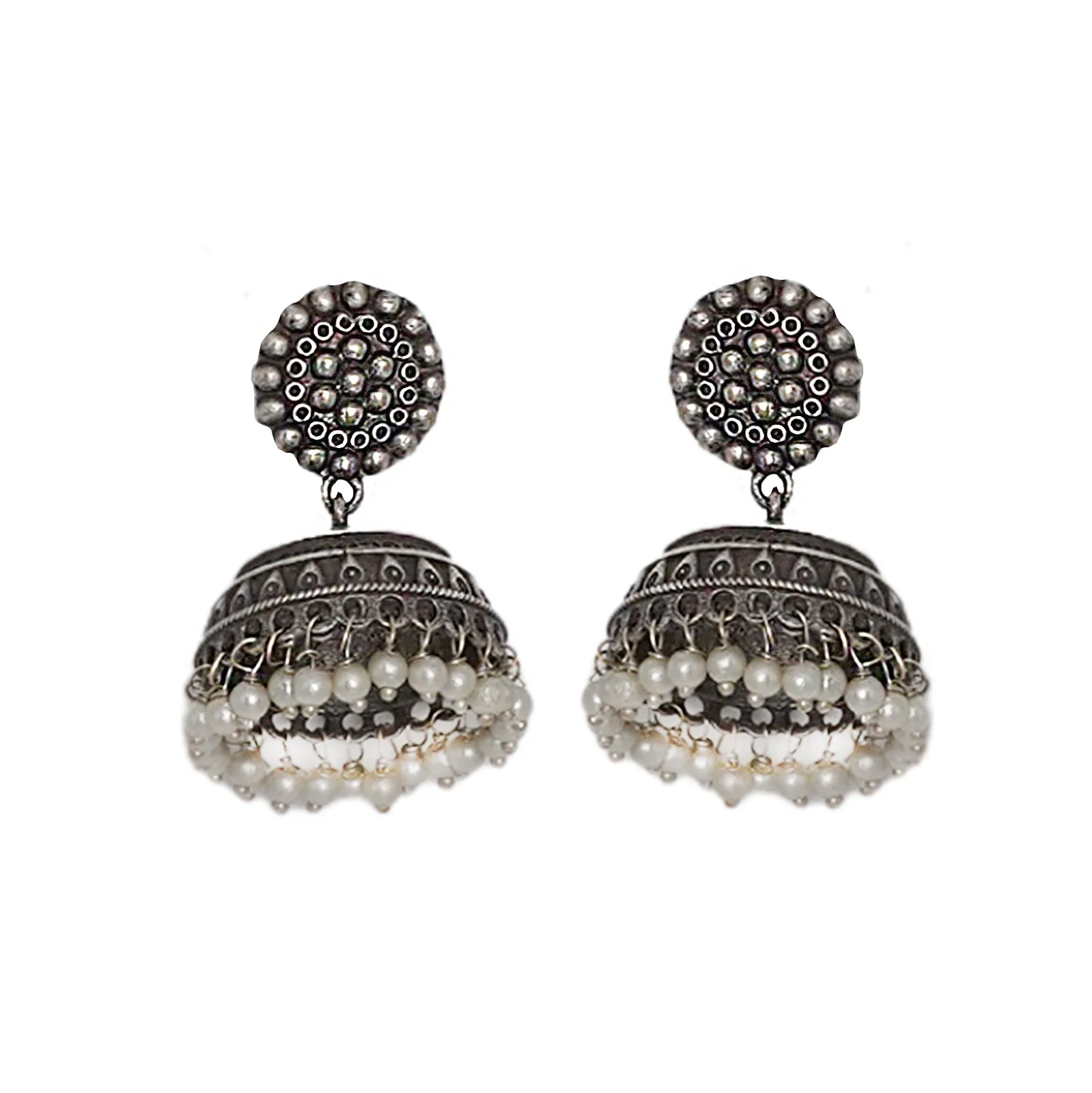 Teejh Zarna Silver Oxidised Jhumki Earrings - Image 4