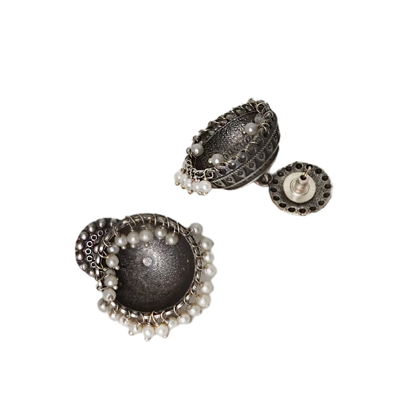 Teejh Zarna Silver Oxidised Jhumki Earrings - Image 5