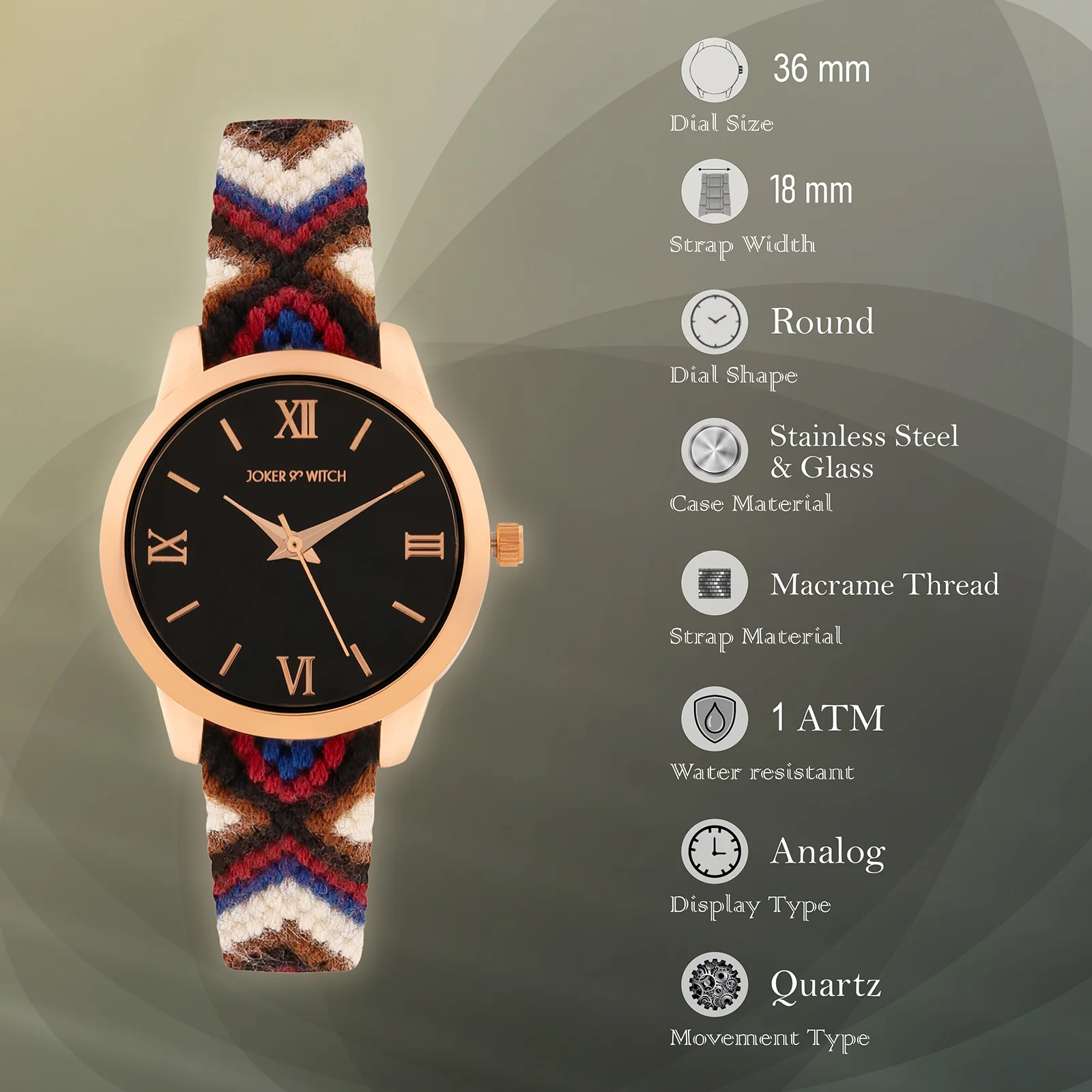 Tide & Twine Black Medium Dial Macrame Strap Women's Watch - Image 7