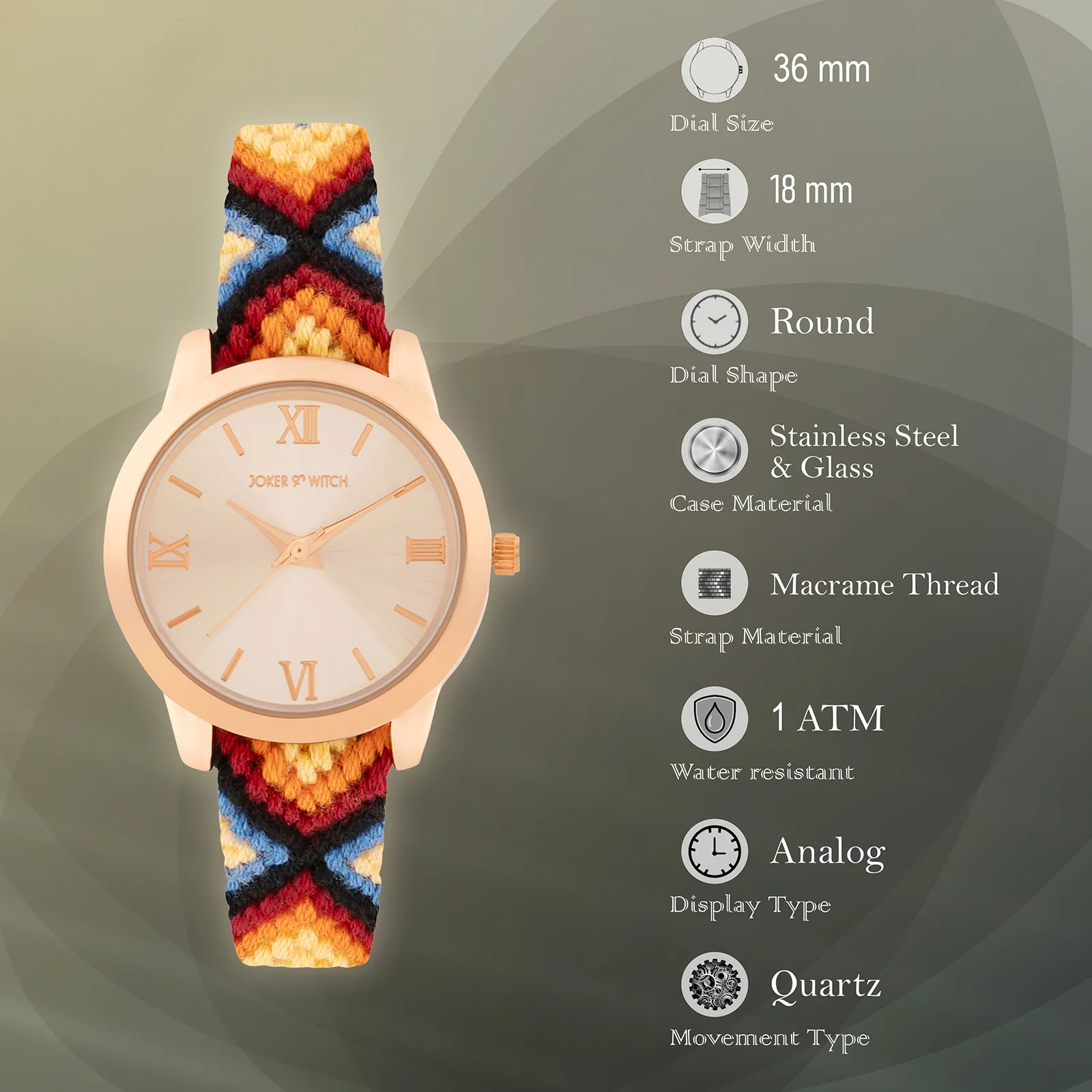 Tide & Twine Rose Gold Medium Dial Firey Macrame Strap Women's Watch - Image 7