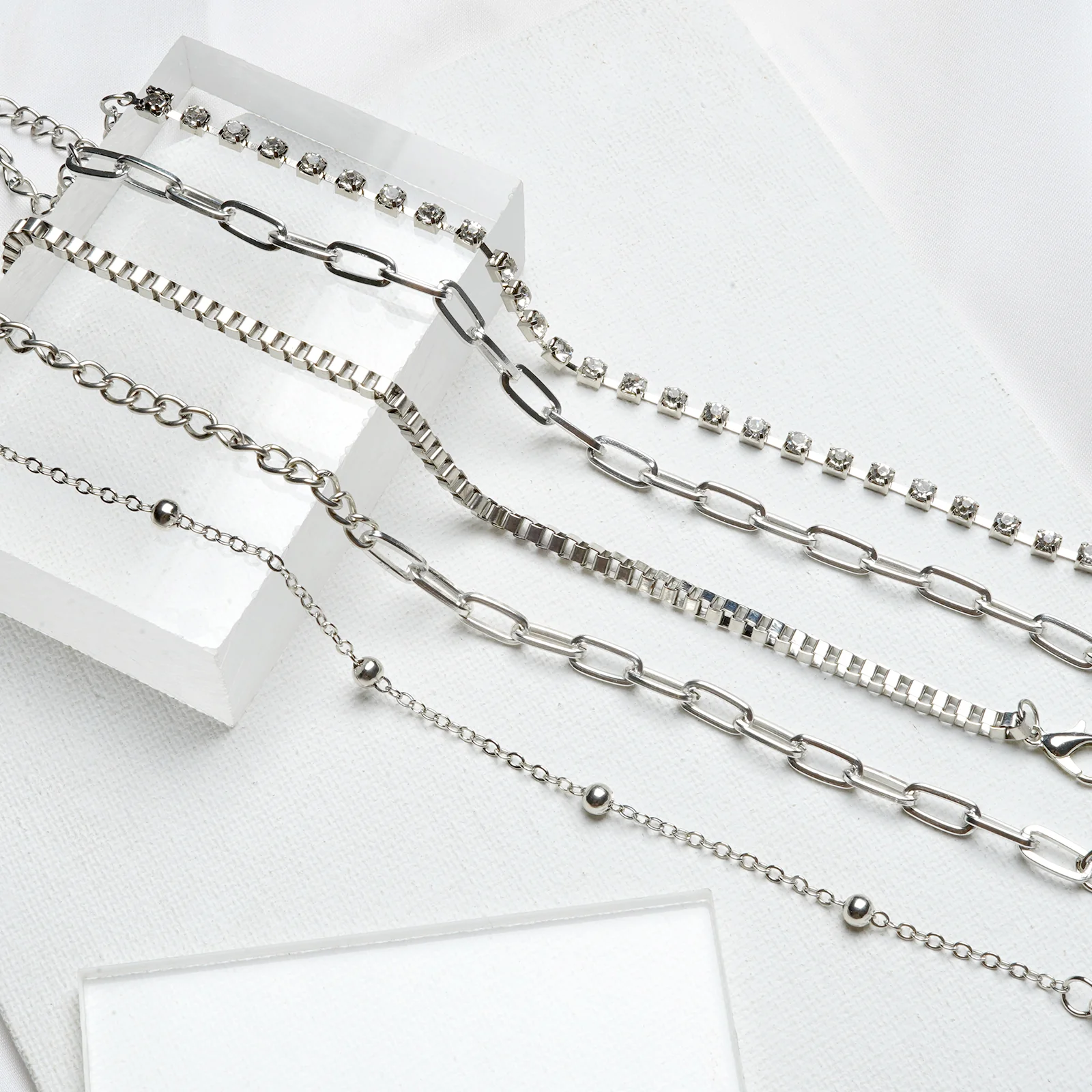 Toggle Silver Chain Set of 5 Bracelets - Image 2