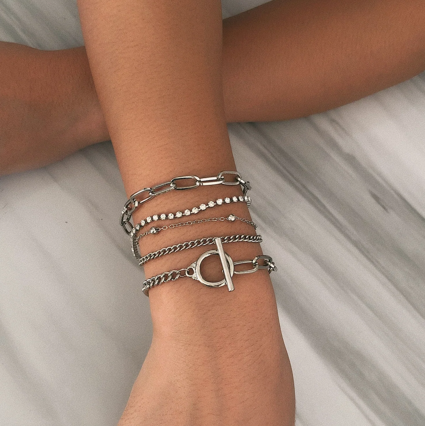 Toggle Silver Chain Set of 5 Bracelets - Image 3