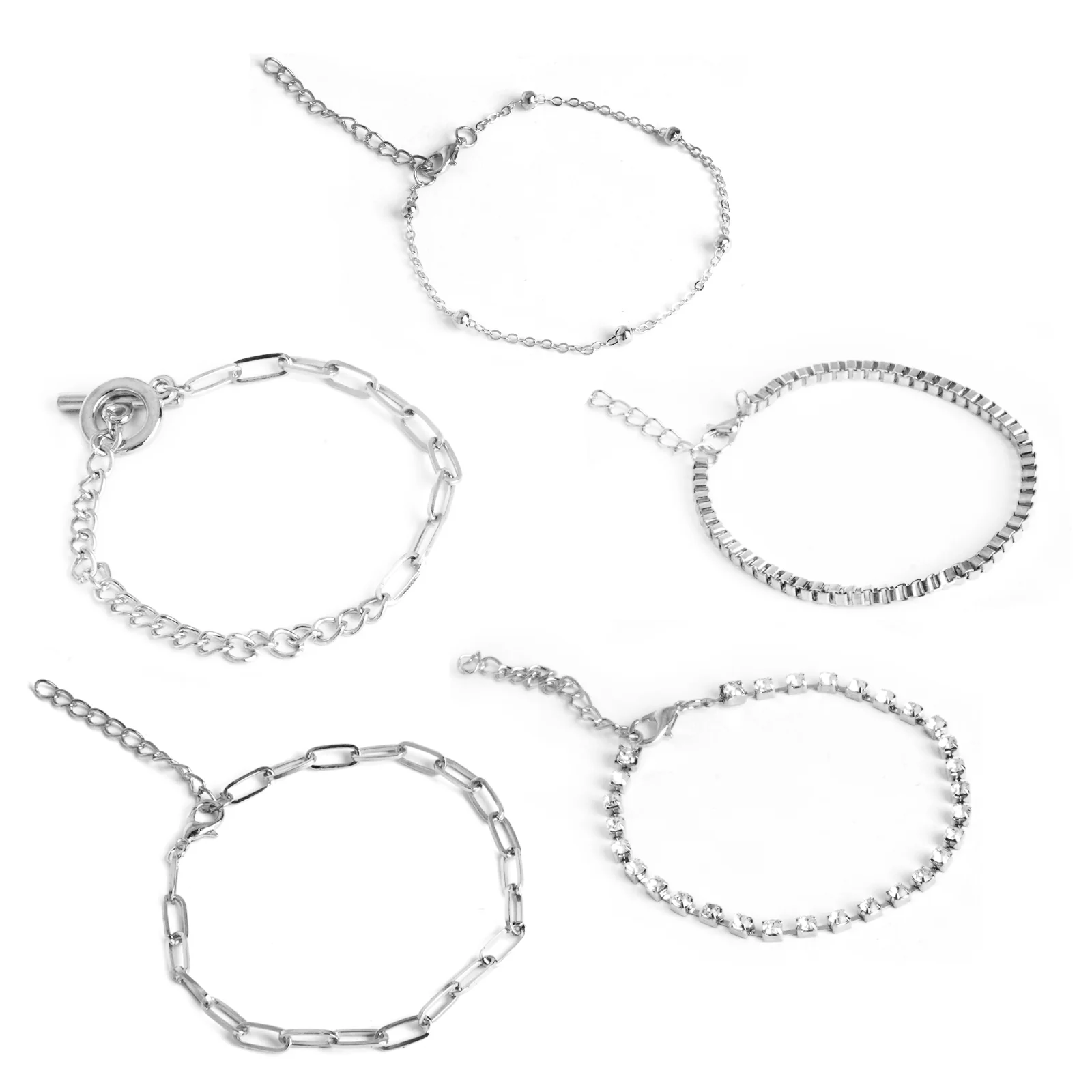 Toggle Silver Chain Set of 5 Bracelets - Image 4