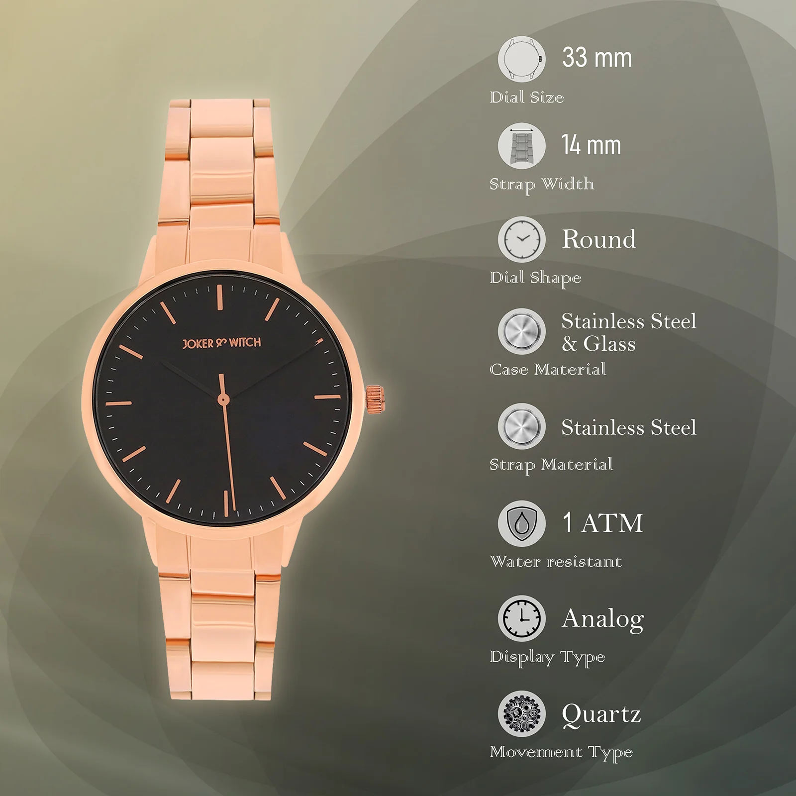 Tokyo Black Medium Dial Rose Gold Linked Chain Strap Women's Watch - Image 7