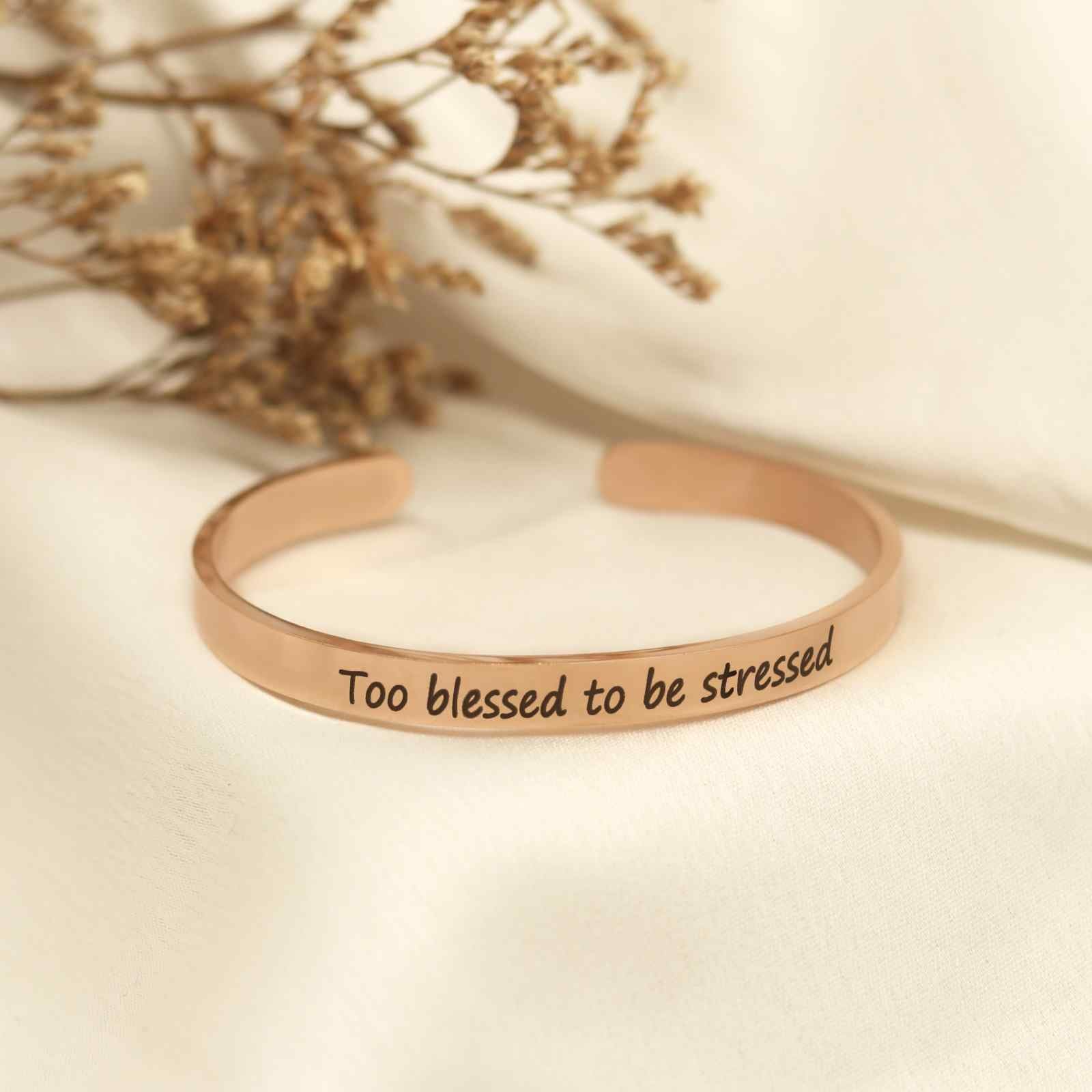 Too Blessed To Be Stressed Rose Gold Mantra Band - Image 2