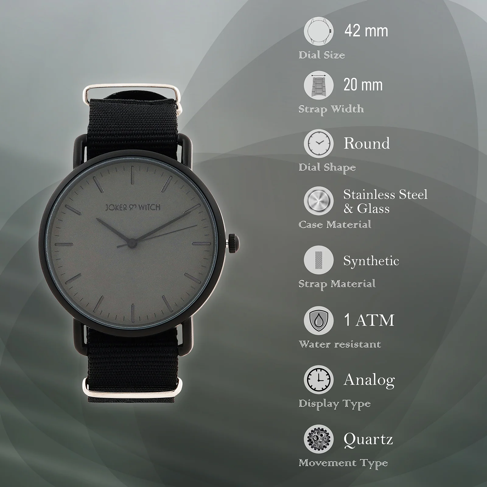 Tranquil Black Large Dial Nato Strap Men's Watch - Image 7