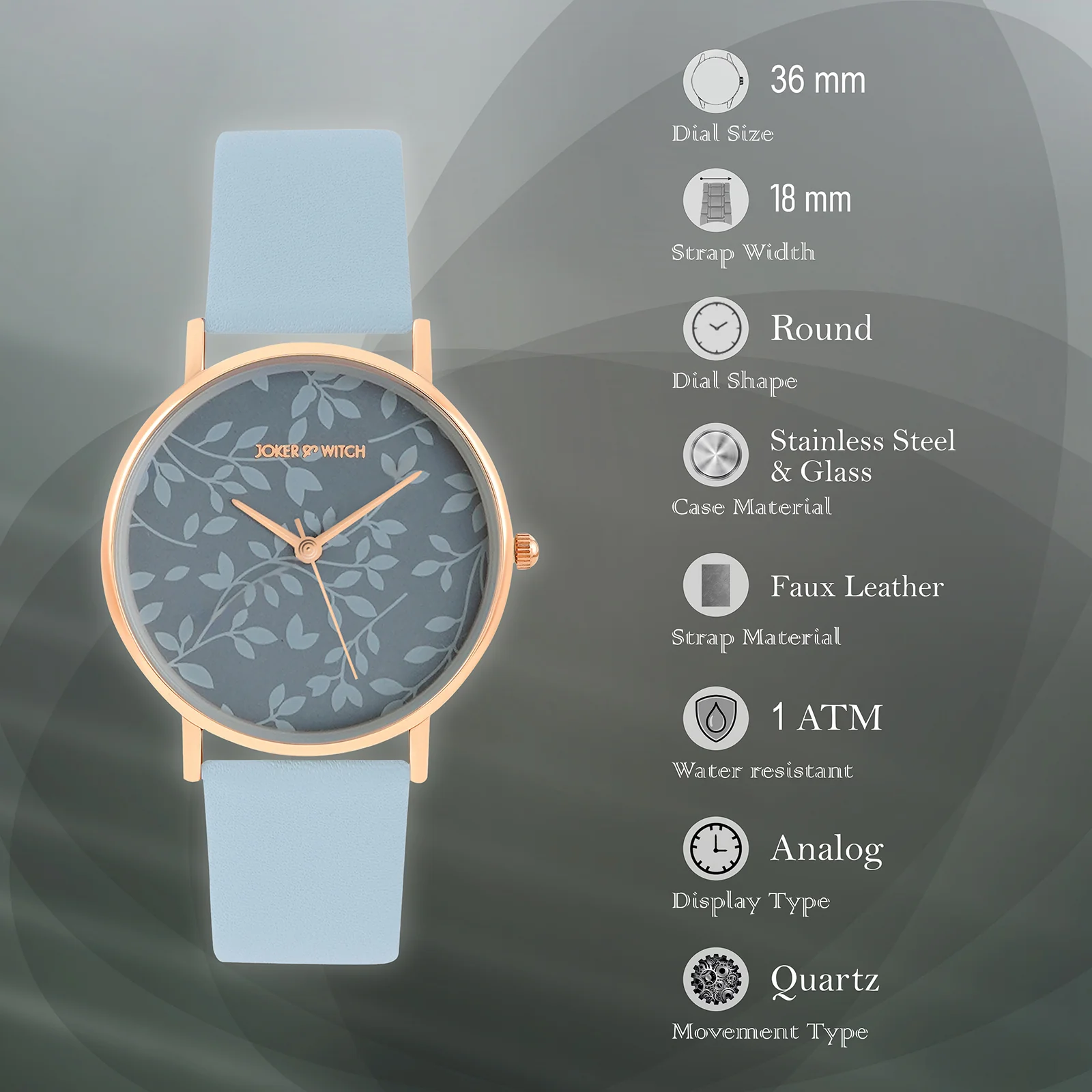 Printed Fern Blue Medium Dial PU Strap Women's Watch - Image 7