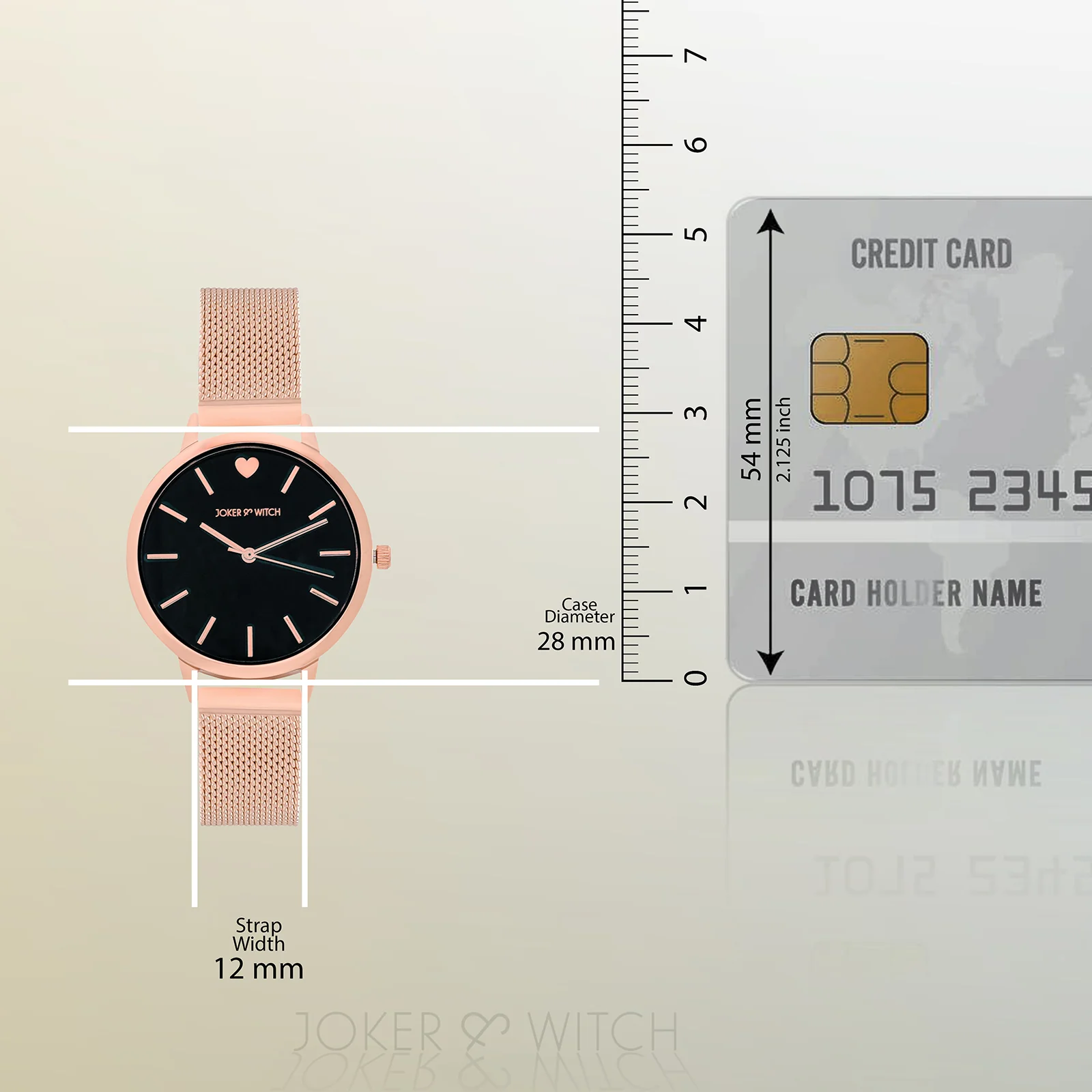 Twelve O'Heart Black Small Dial Rose Gold Mesh Strap Women's Watch - Image 8