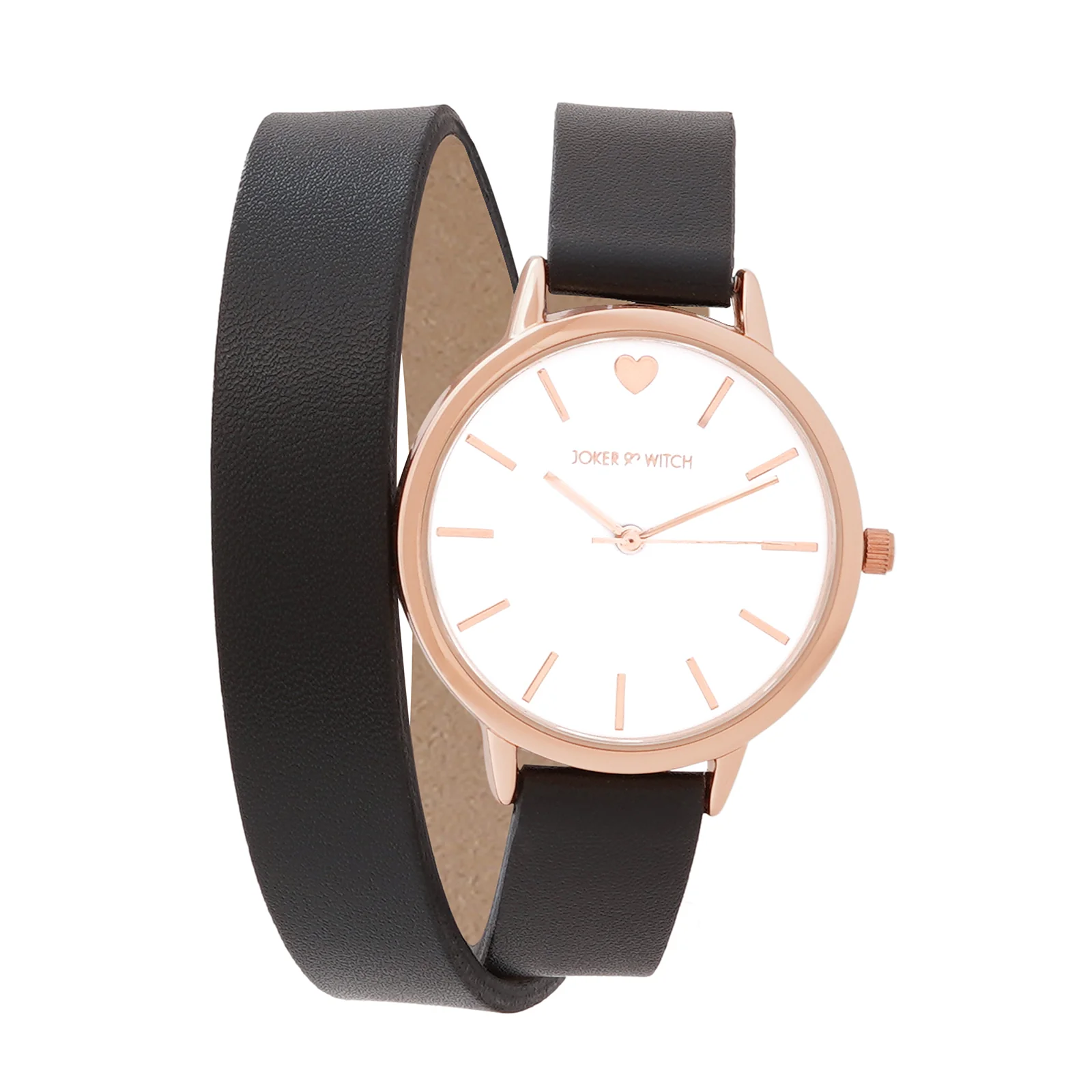 Twelve O'Heart Rose Gold White Medium Dial Black PU Wrap Around Strap Women's Watch - Image 3