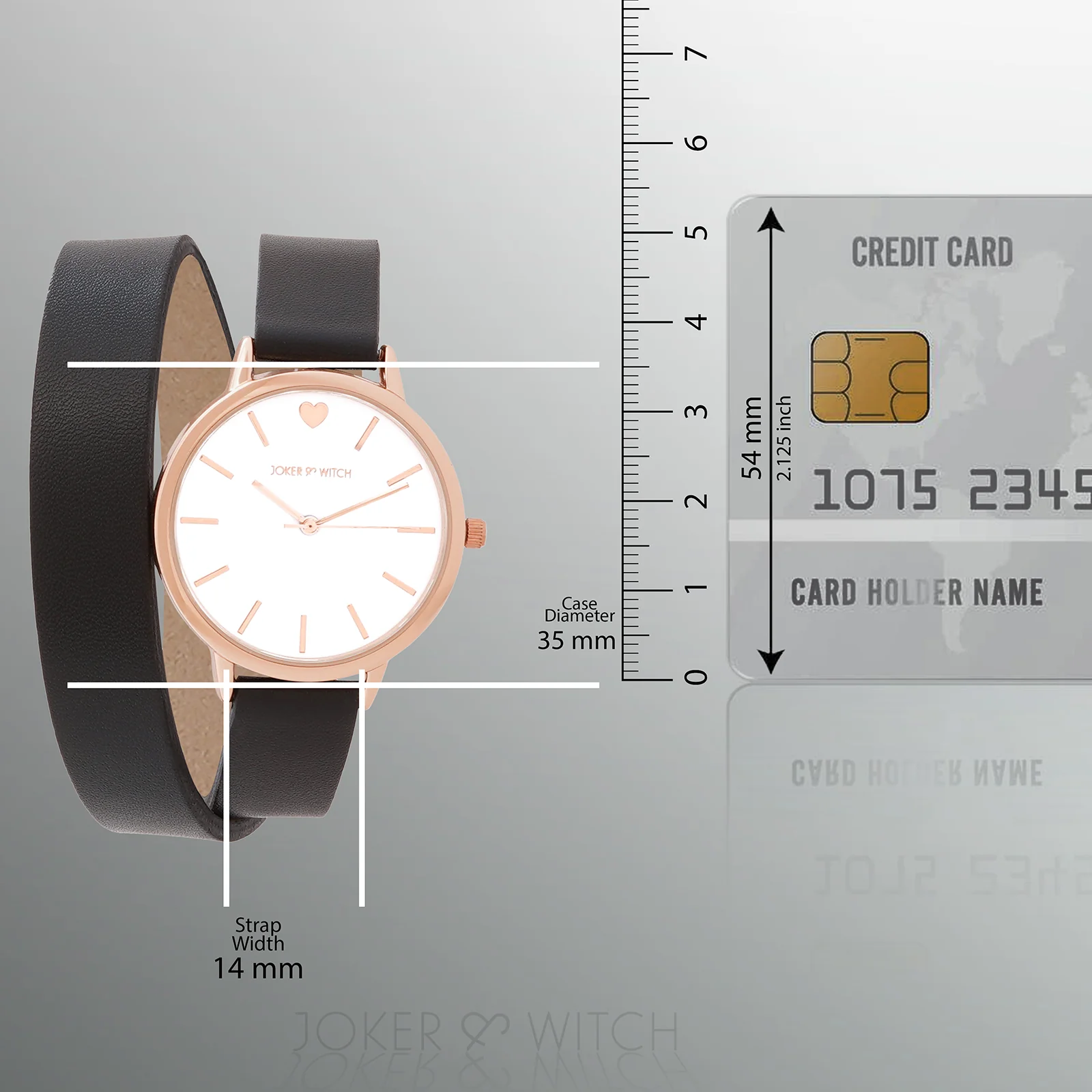 Twelve O'Heart Rose Gold White Medium Dial Black PU Wrap Around Strap Women's Watch - Image 8