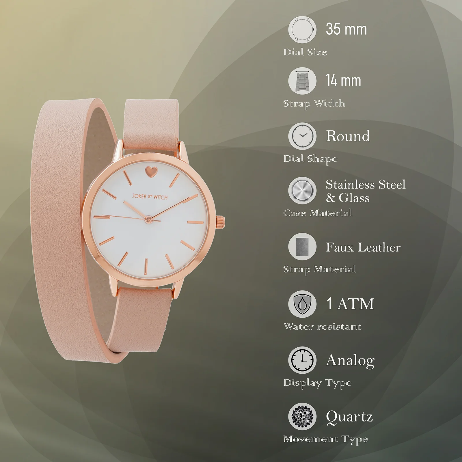 Twelve O'Heart White Medium Dial Pink PU Wrap Around Strap Women's Watch - Image 7