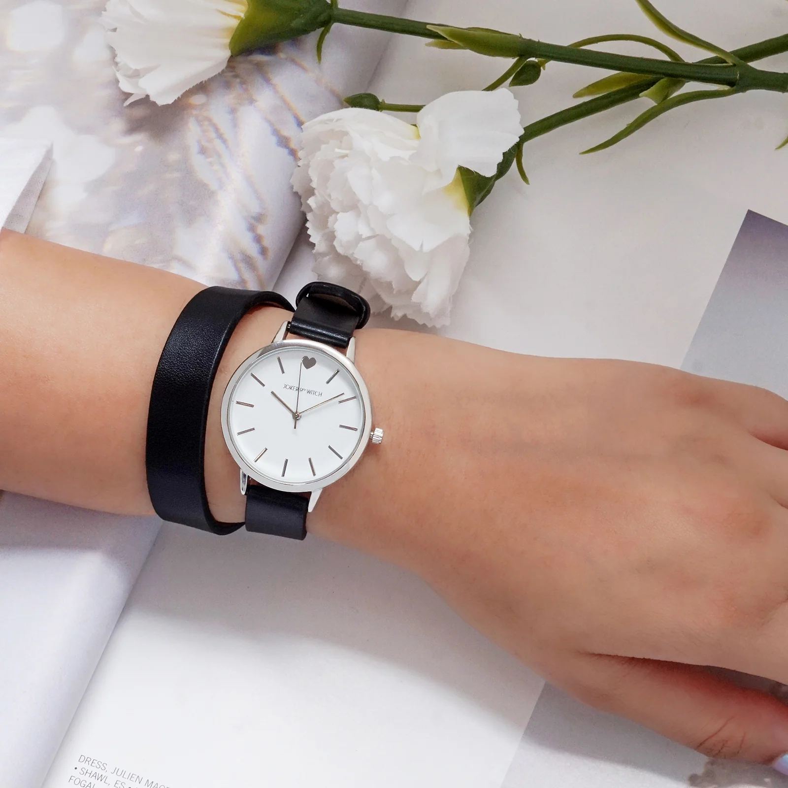 Twelve O'Heart White Medium Dial Black PU Wrap Around Strap Women's Watch - Image 2