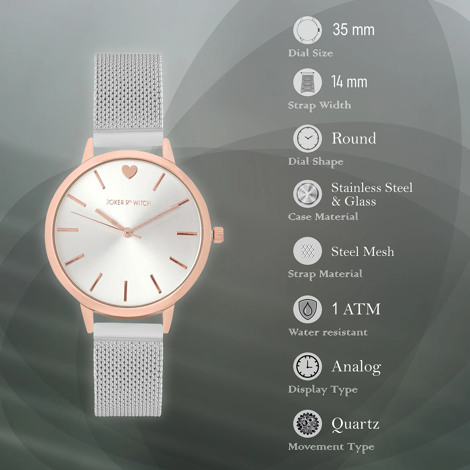 Twelve O'Heart Silver Medium Dial Mesh Strap Women's Watch - Image 7