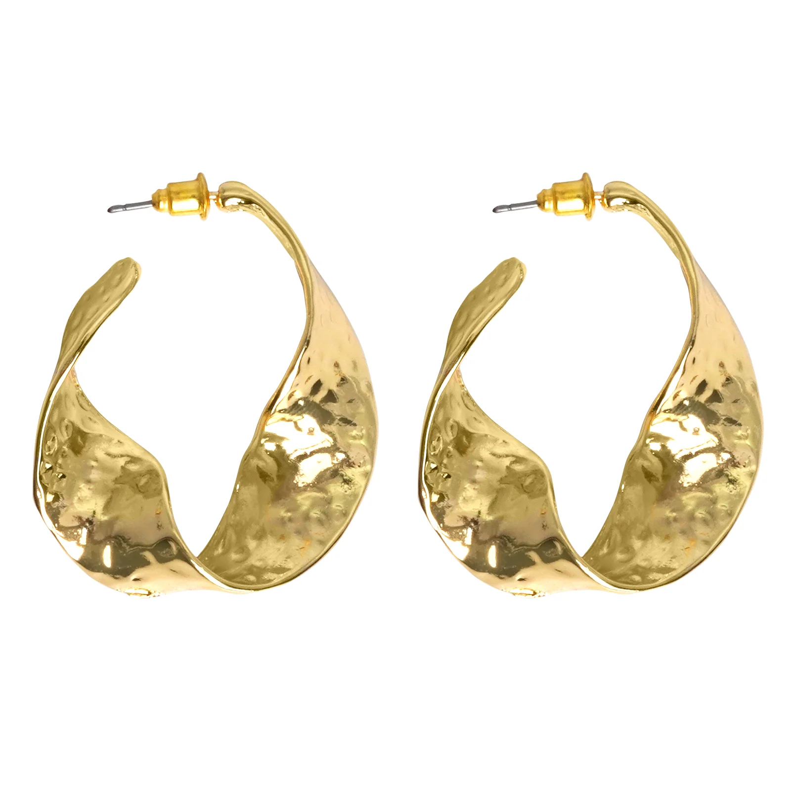 Twisted Hammered Bold Gold Earrings - Image 4