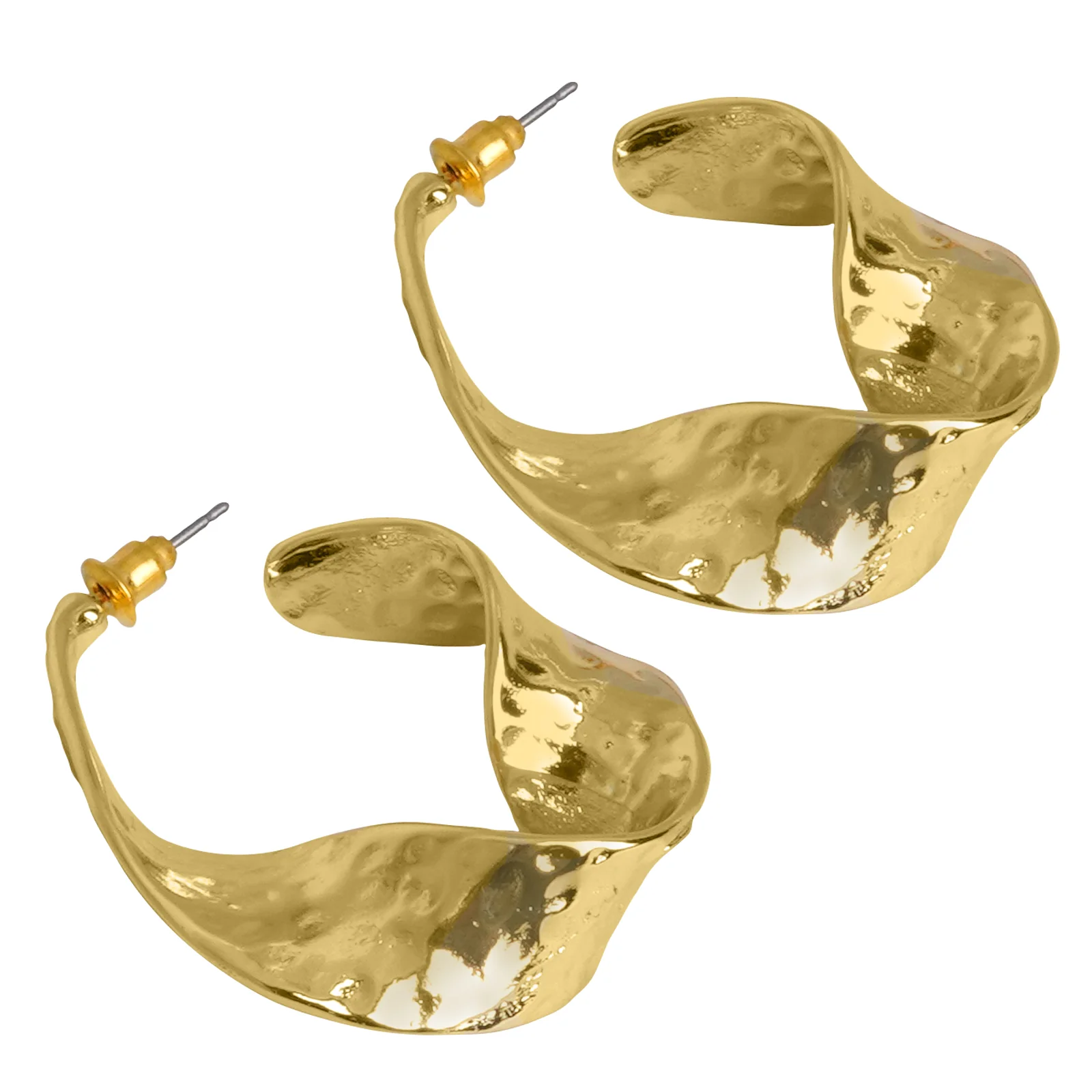 Twisted Hammered Bold Gold Earrings - Image 6