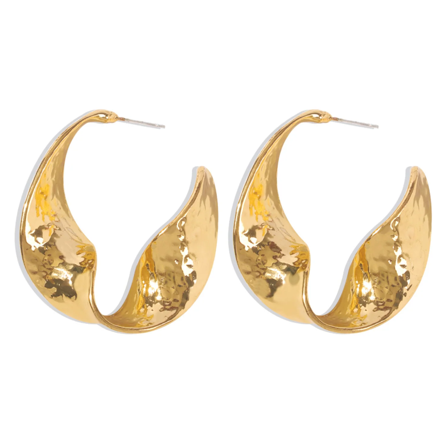 Twisted Hammered Bold Gold Earrings - Image 7