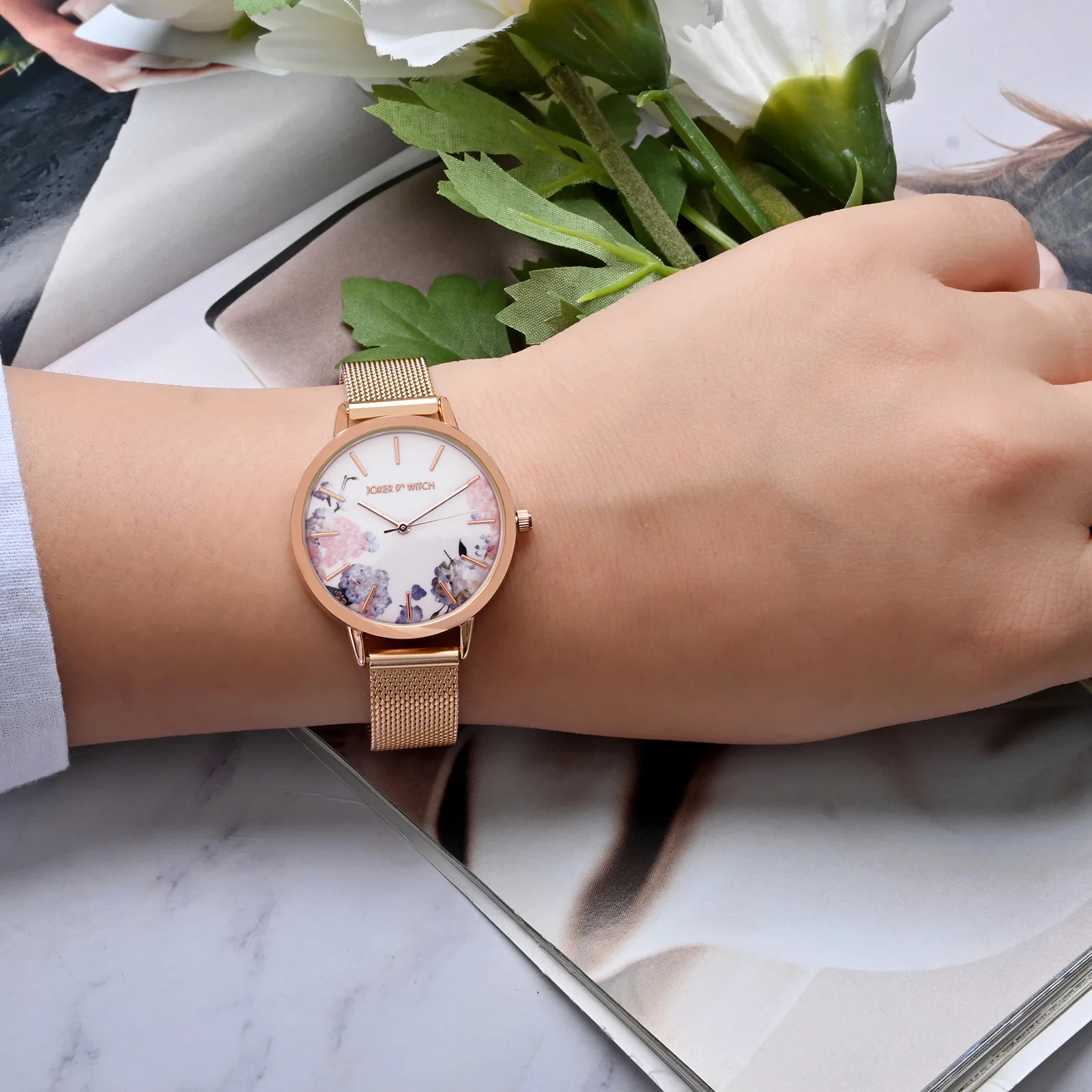 Tygra White Medium Dial Rose Gold Mesh Strap Women's Watch - Image 2