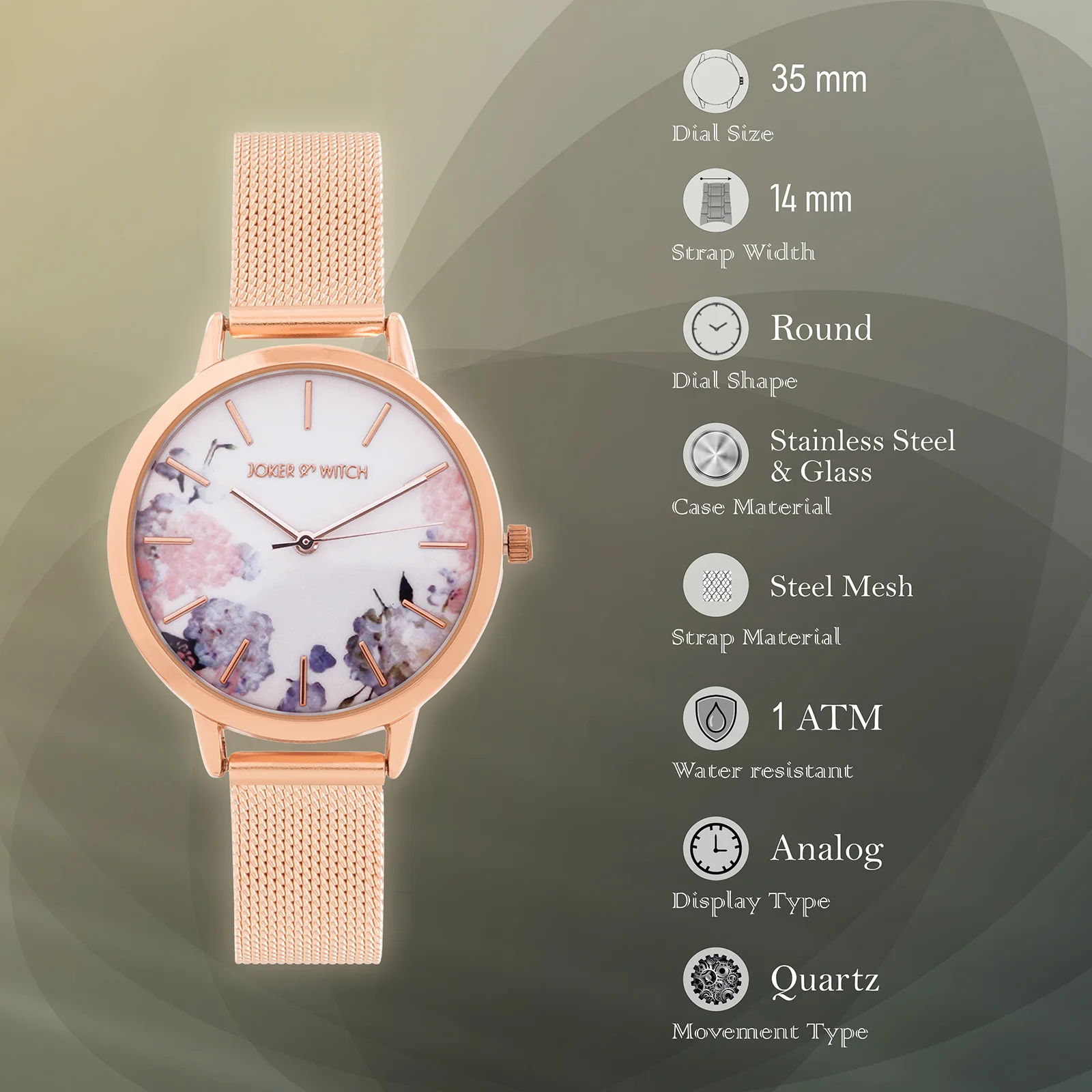 Tygra White Medium Dial Rose Gold Mesh Strap Women's Watch - Image 7
