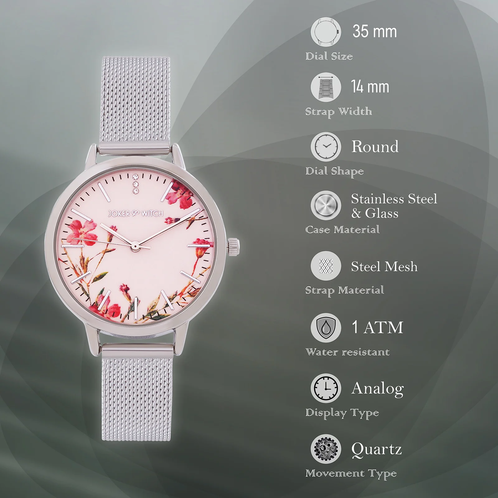 Tygra Pink Medium Dial Silver Mesh Strap Women's Watch - Image 7