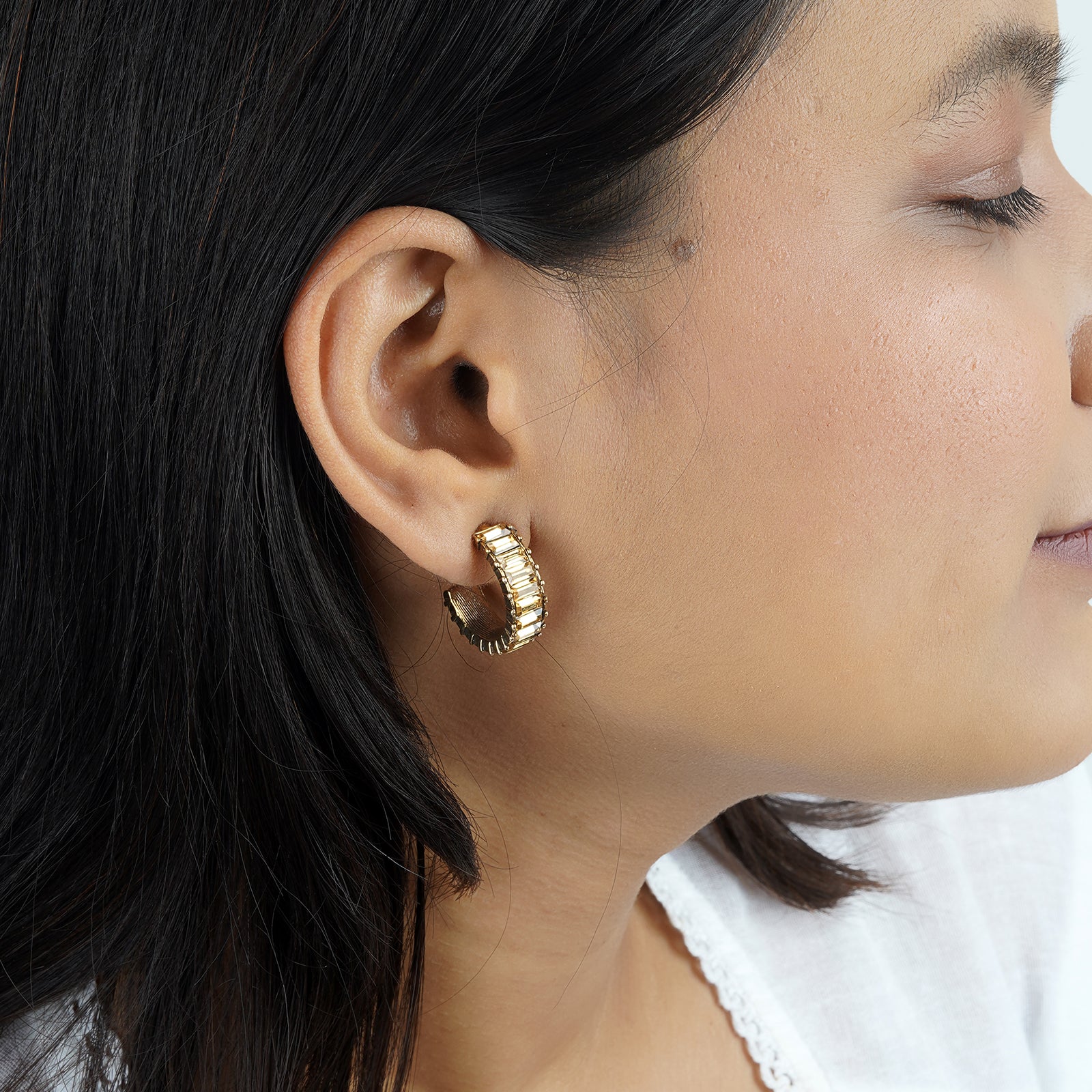 Ula Hoop Beige Stone Earrings - Image 2