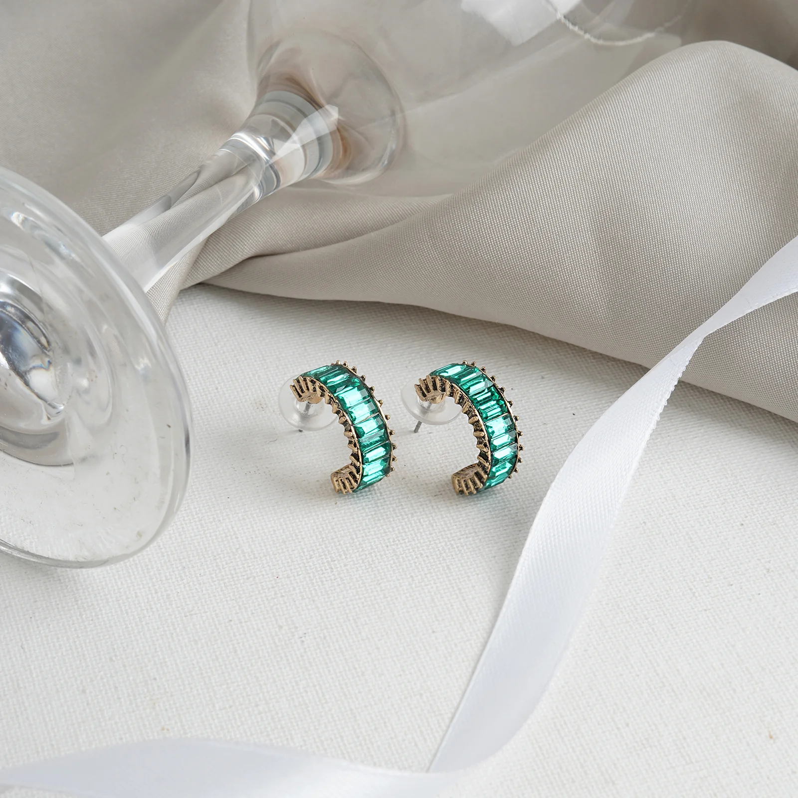 Ula Hoop Green Stone Earrings - Image 2