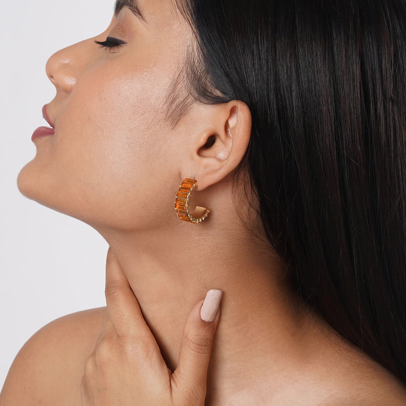 Ula Hoop Orange Stone Earrings - Image 2