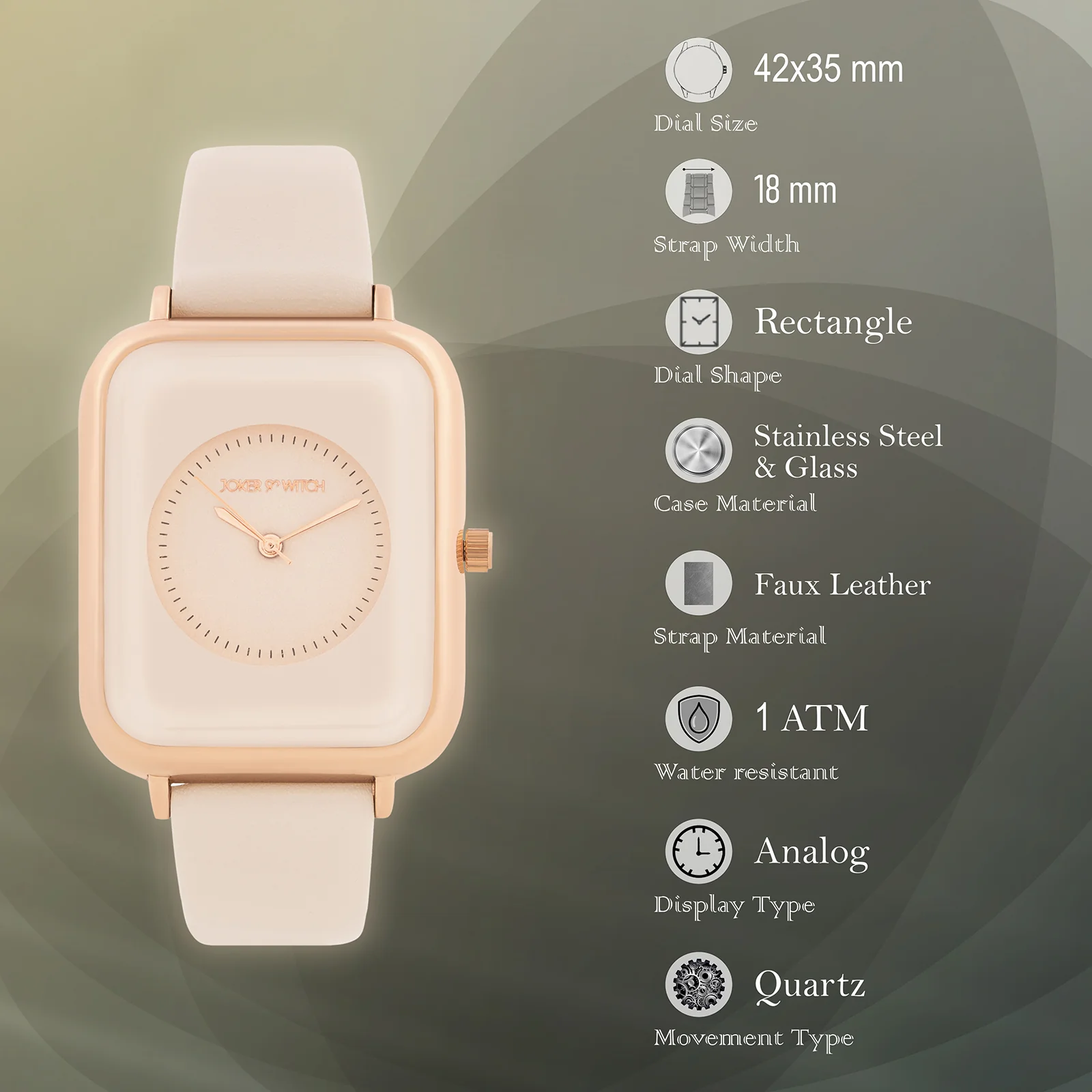 Utopia Beige Medium Rectangle Dial PU Strap Unisex Watch - Image 7