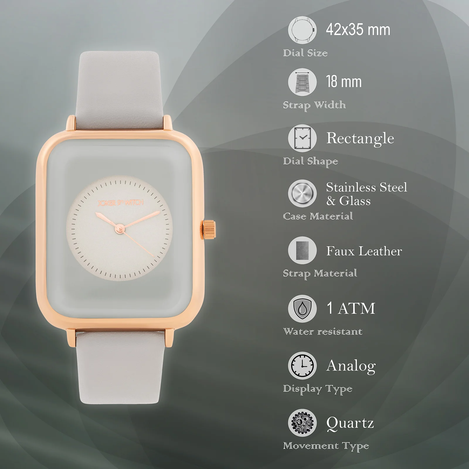 Utopia Light Grey Medium Rectangle Dial PU Strap Unisex Watch - Image 7