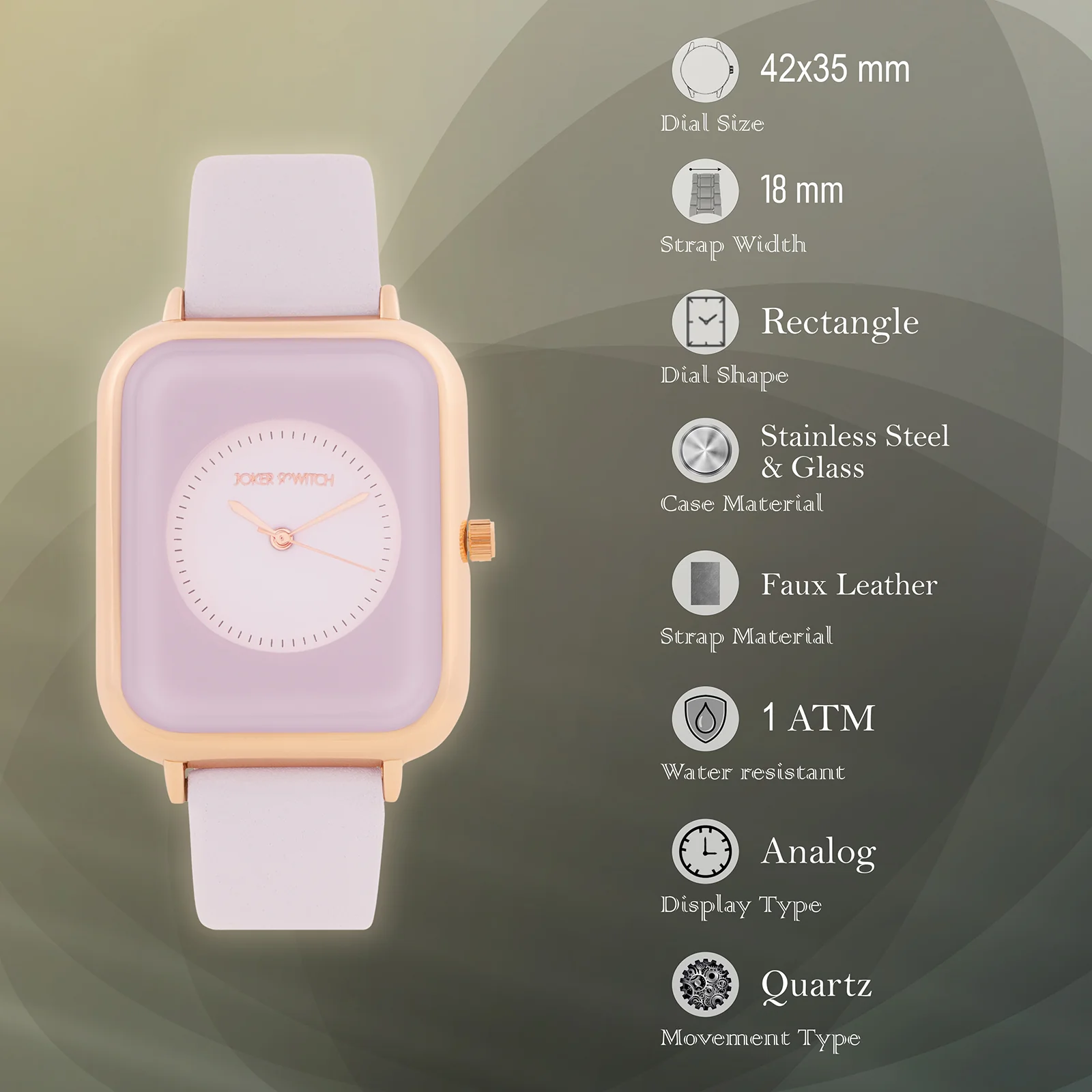 Utopia Lavender Large Rectangle Dial PU Strap Women's Watch - Image 7