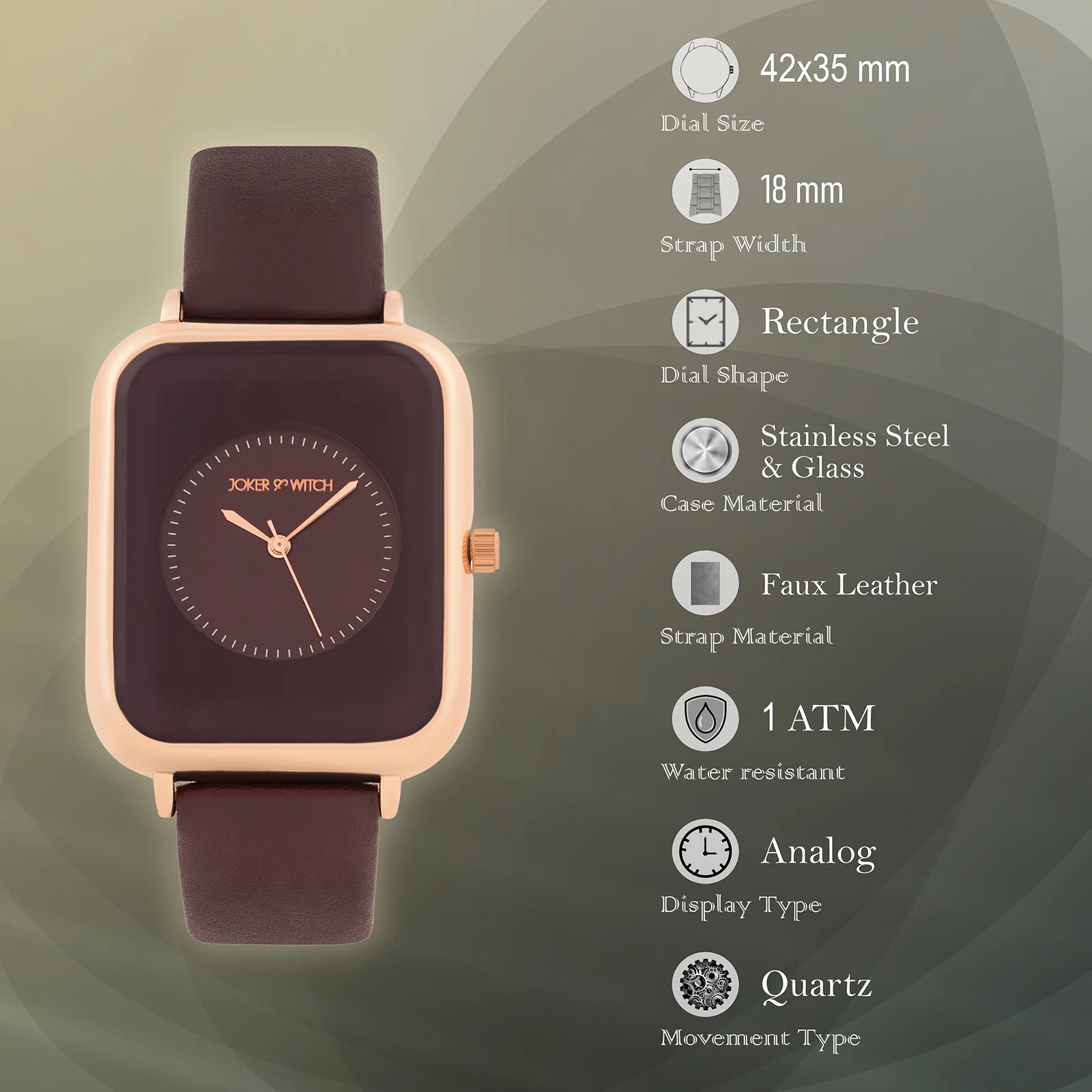 Utopia Maroon Medium Rectangle Dial Maroon PU Strap Women's Watch - Image 7