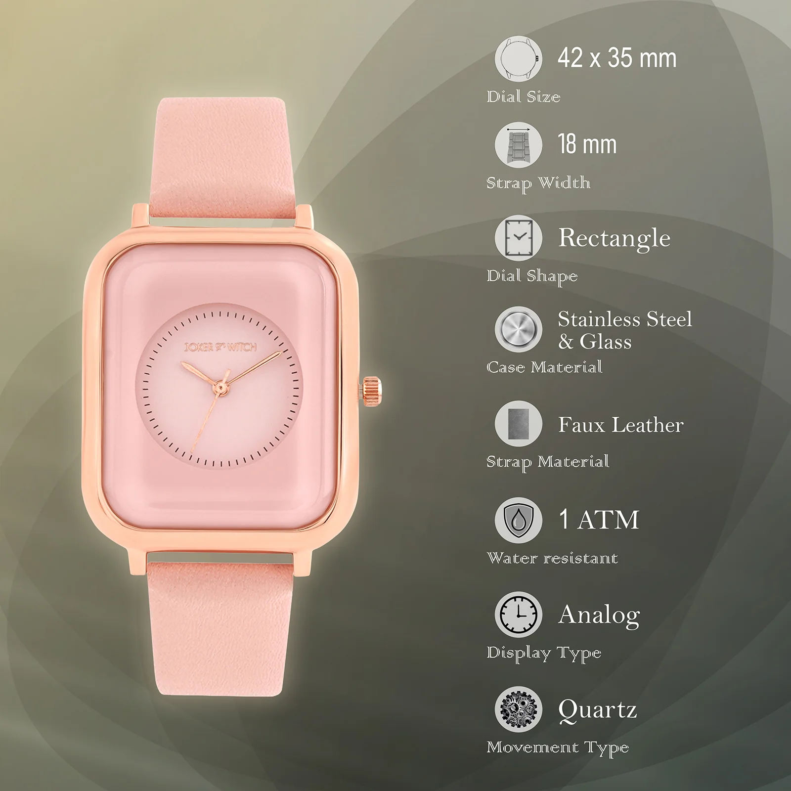 Utopia Pink Medium Rectangle Dial PU Strap Unisex Watch - Image 7