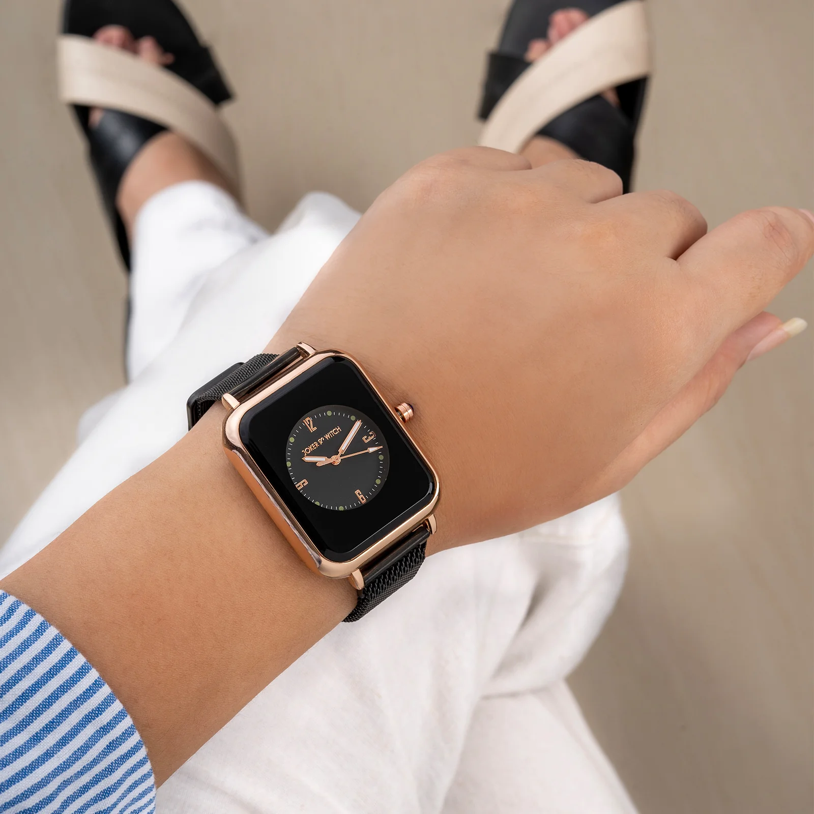 Utopia Black Medium Rectangle Dial Magnetic Strap Women's Watch - Image 2