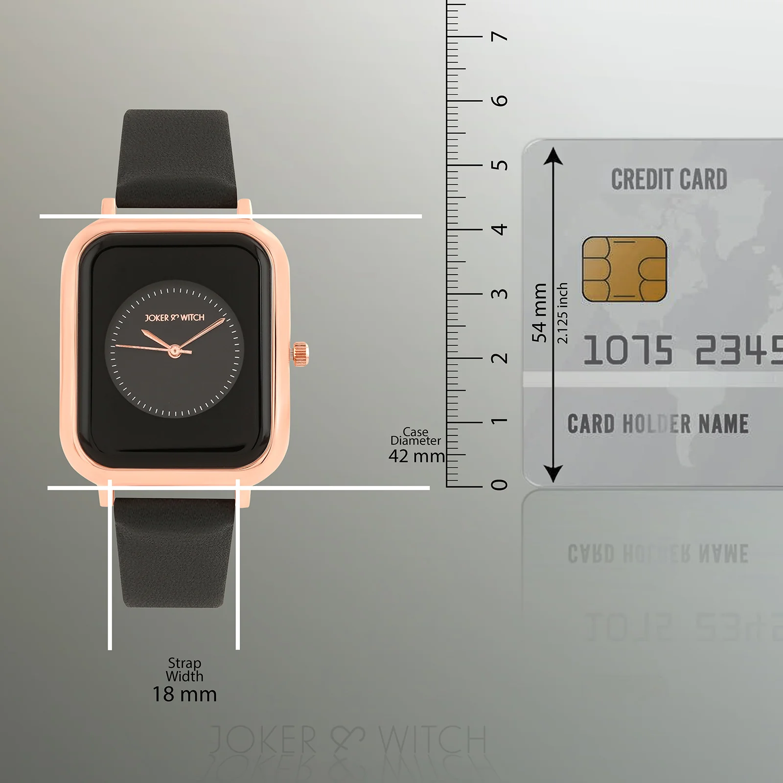 Utopia Black Medium Rectangle Dial PU Strap Unisex Watch - Image 8