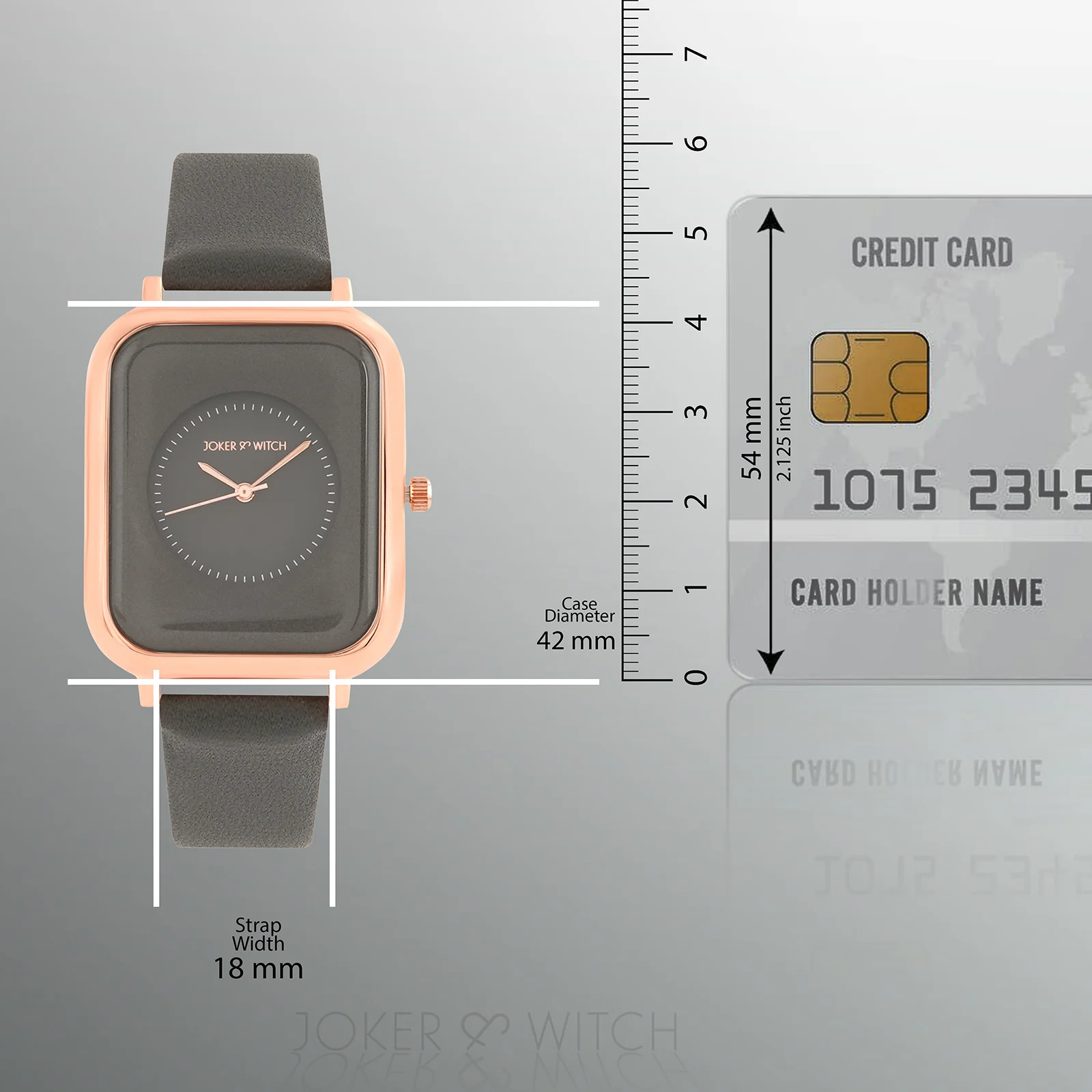 Utopia Grey Medium Rectangle Dial PU Strap Unisex Watch - Image 8