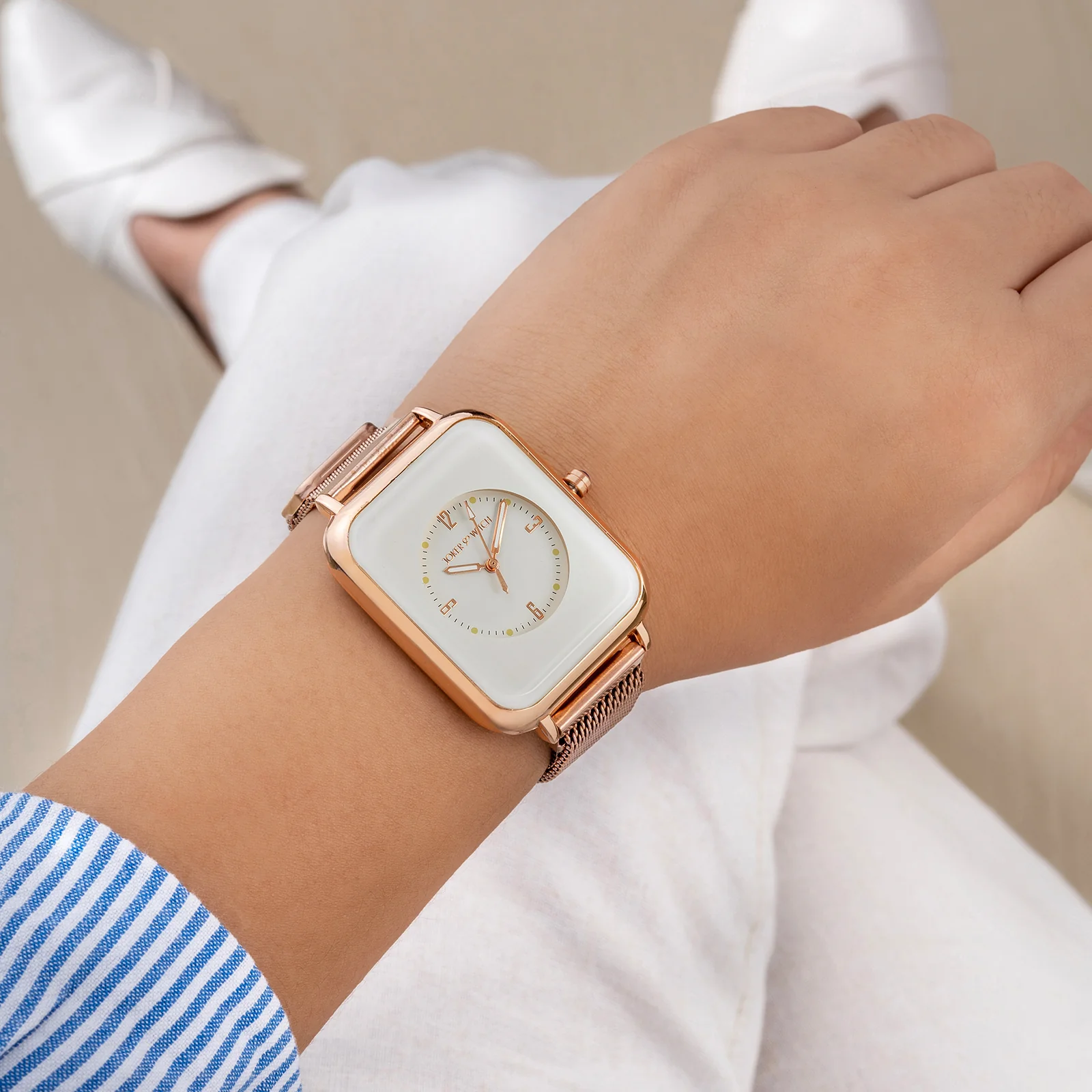 Utopia White Large Rectangle Dial Rose Gold Magnetic Strap Women's Watch - Image 2