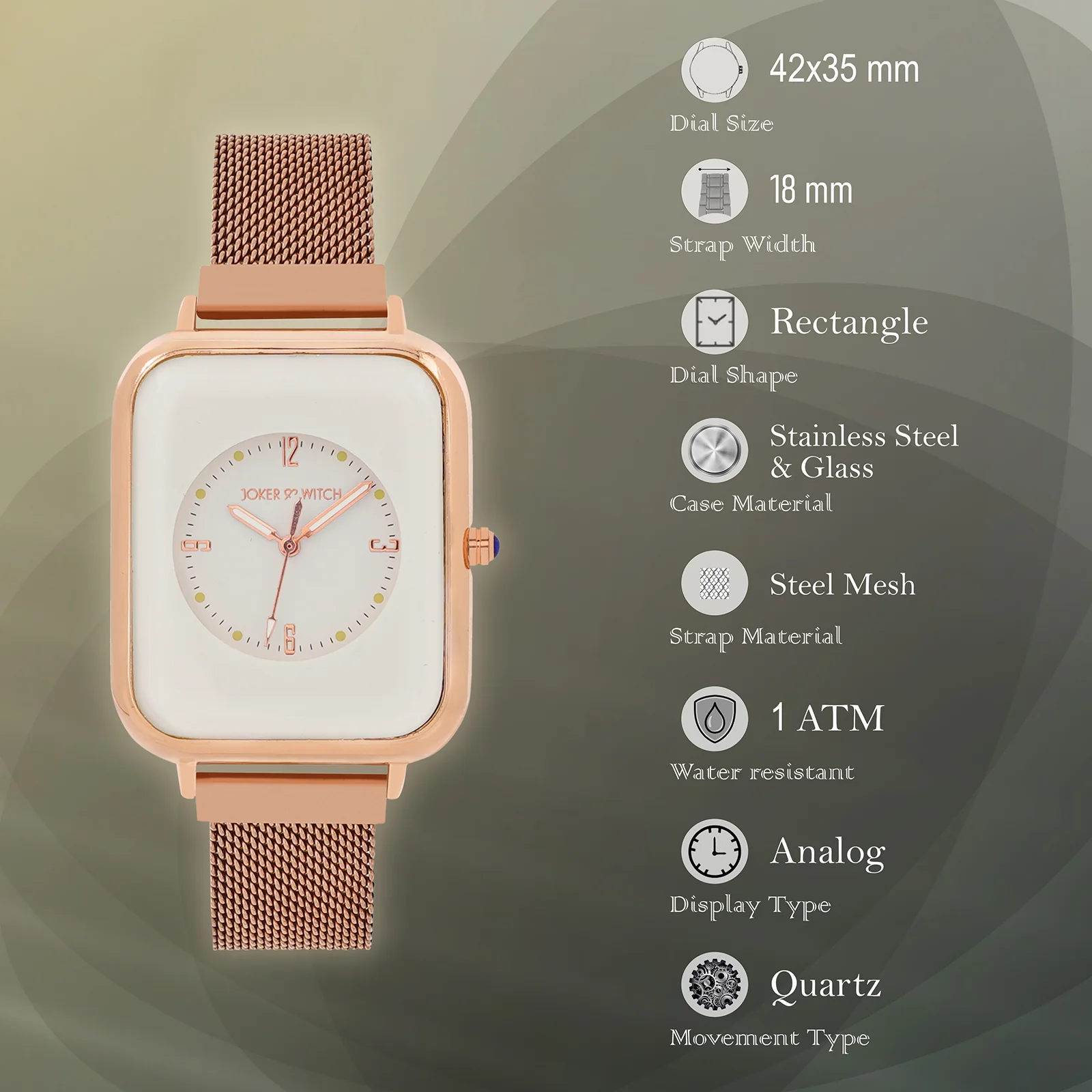 Utopia White Large Rectangle Dial Rose Gold Magnetic Strap Women's Watch - Image 7