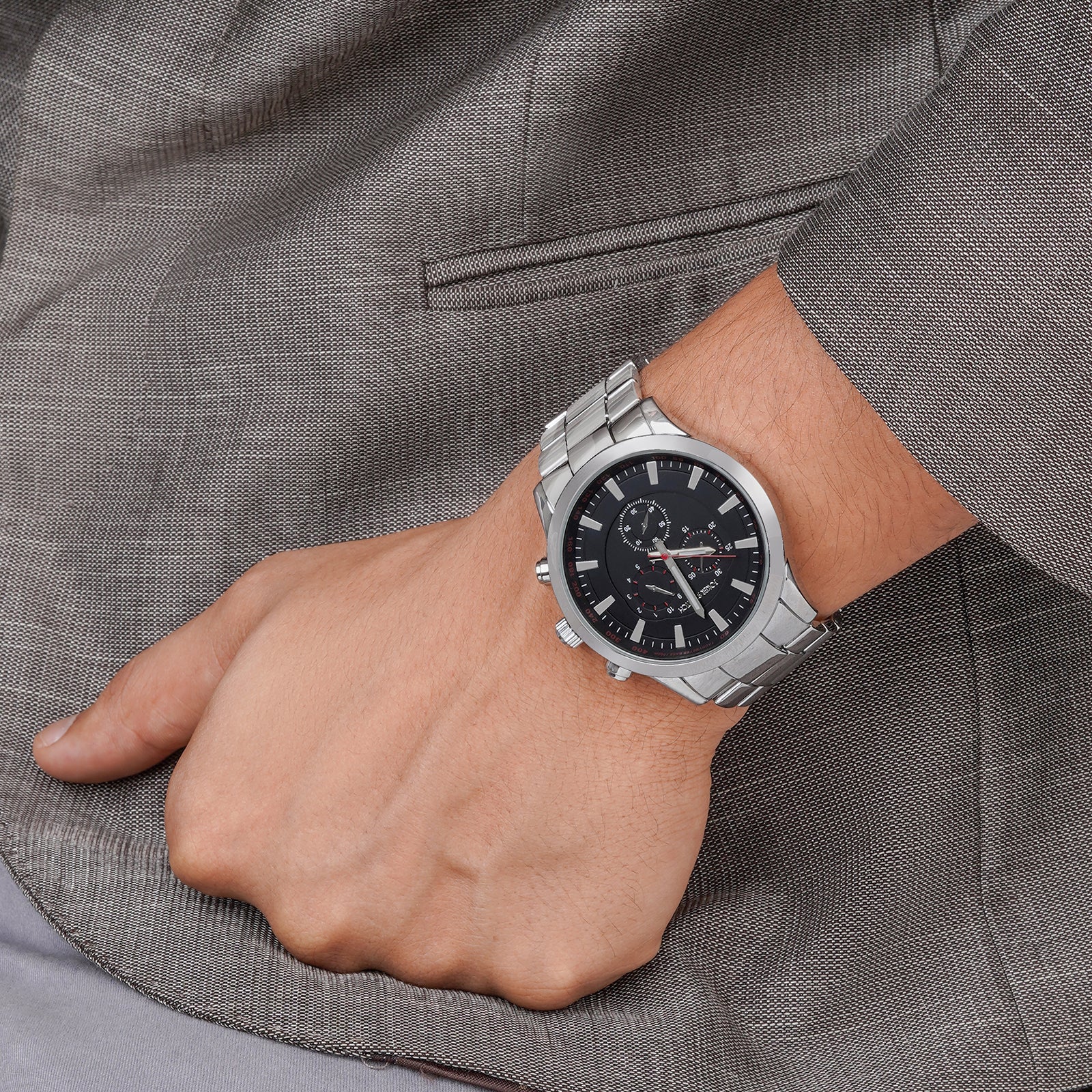 Vader Black XLarge Dial Silver Linked Chain Strap Men's Watch - Image 3