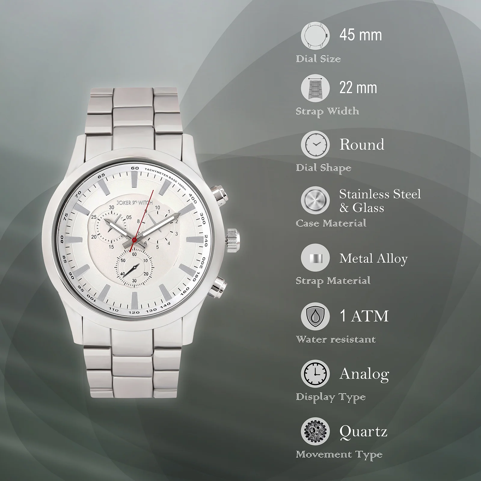 Vader White XLarge Dial Silver Linked Chain Strap Men's Watch - Image 7