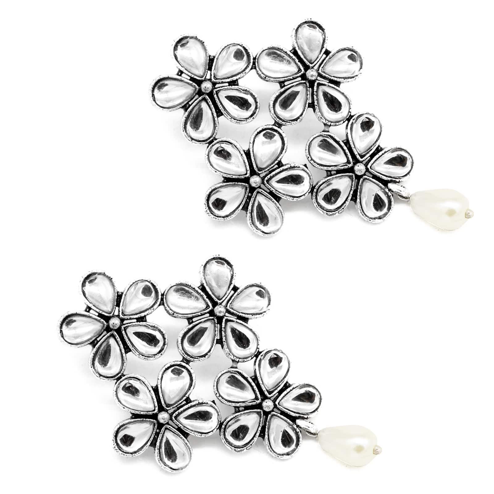 Vamika Floral Polki Silver Oxidized Earrings - Image 5