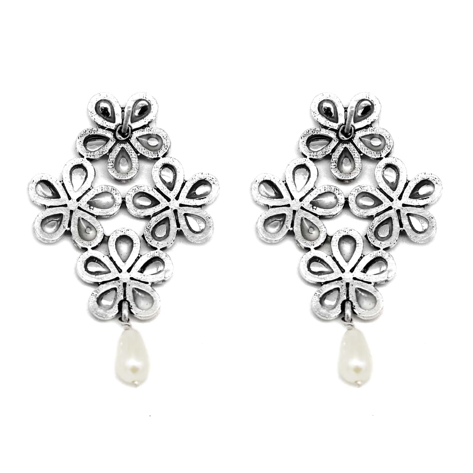 Vamika Floral Polki Silver Oxidized Earrings - Image 6