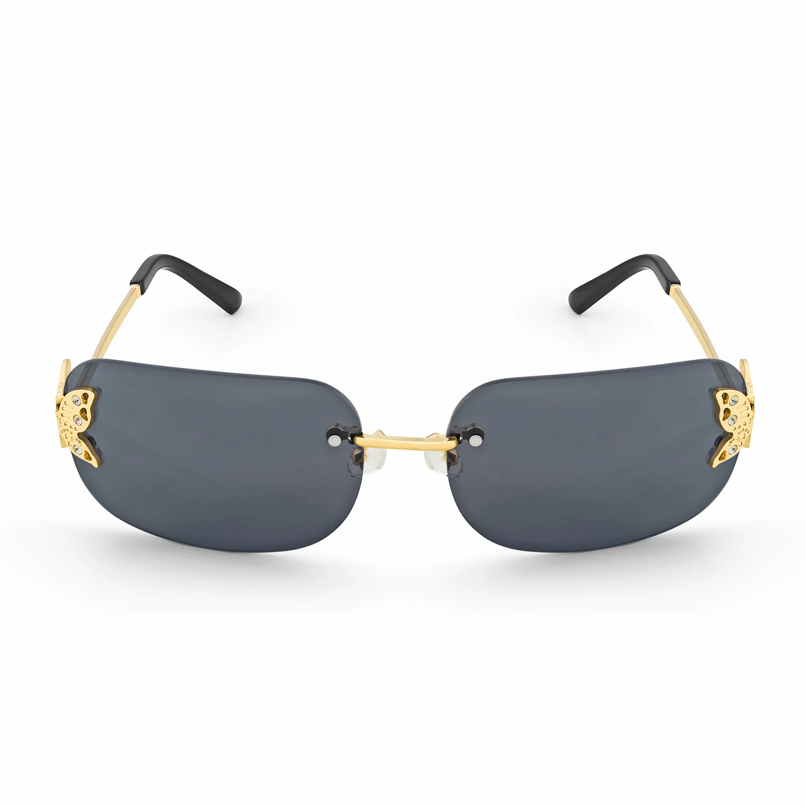 Vanessa Butterfly Sunglasses With A Gold Frame And Grey Ombre Lenses - Image 3