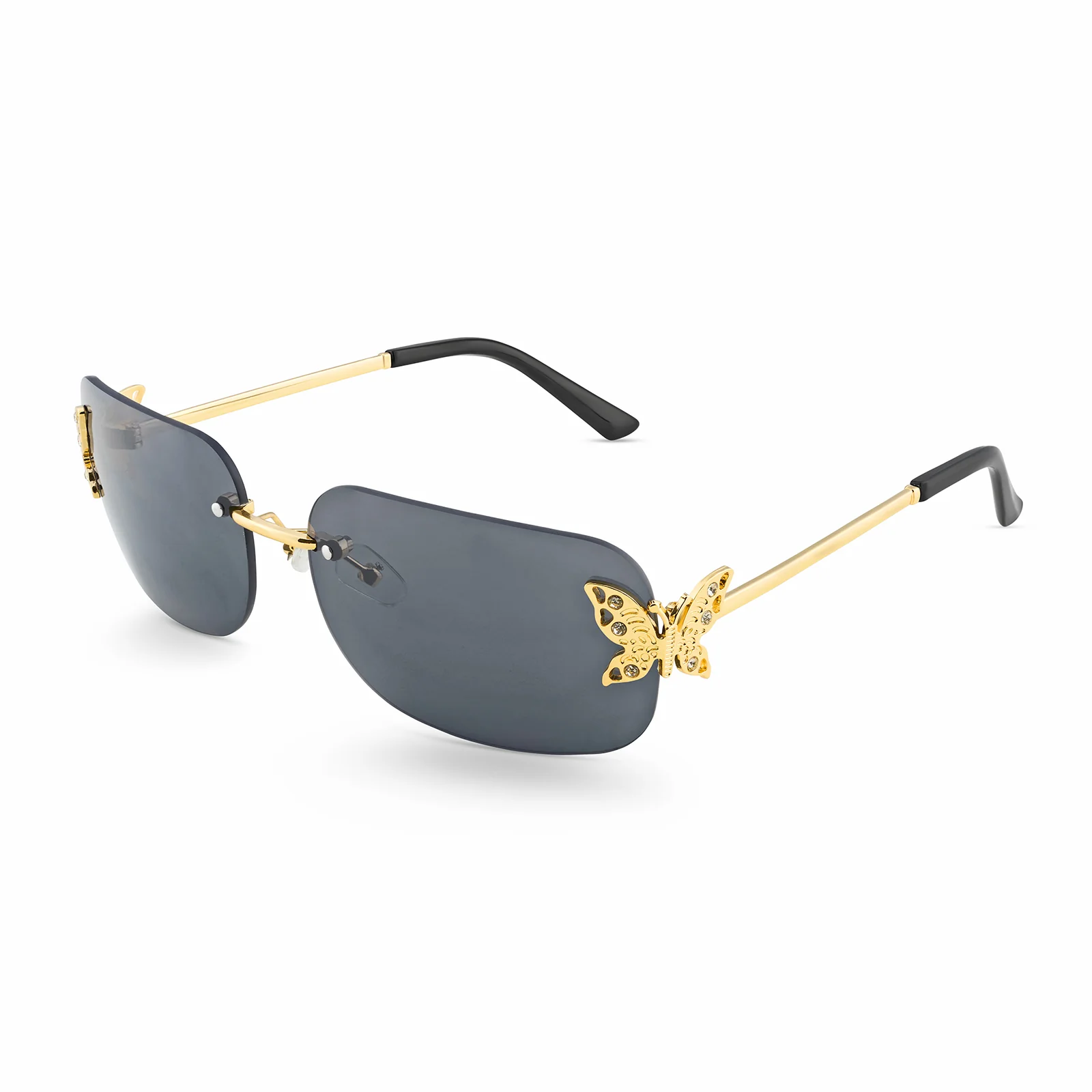Vanessa Butterfly Sunglasses With A Gold Frame And Grey Ombre Lenses - Image 4