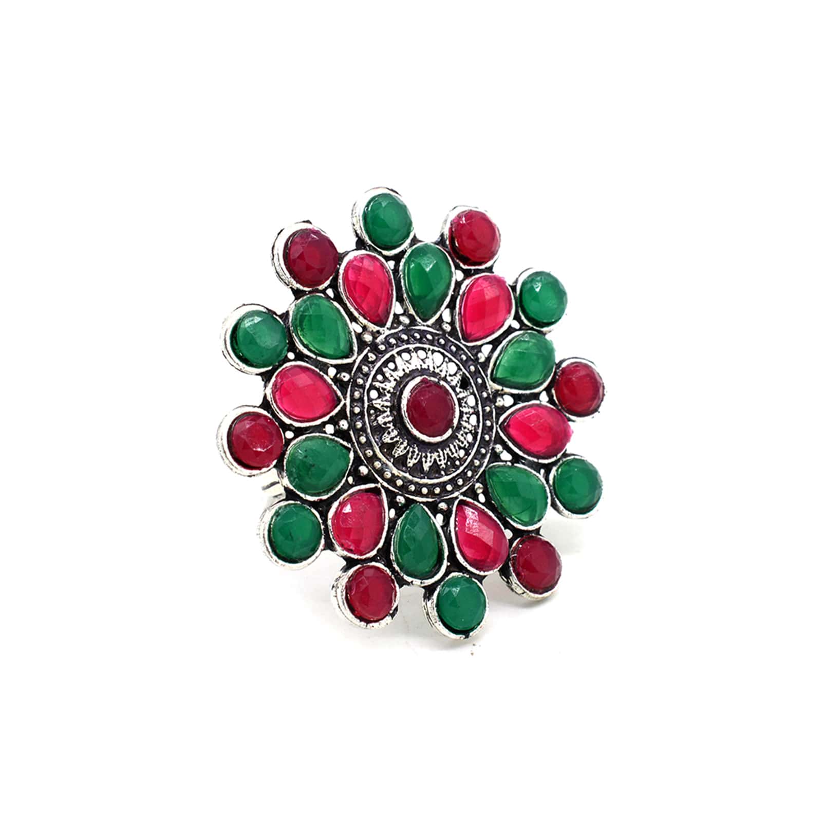 Vani Multi Colored Stone Silver Ring - Image 3