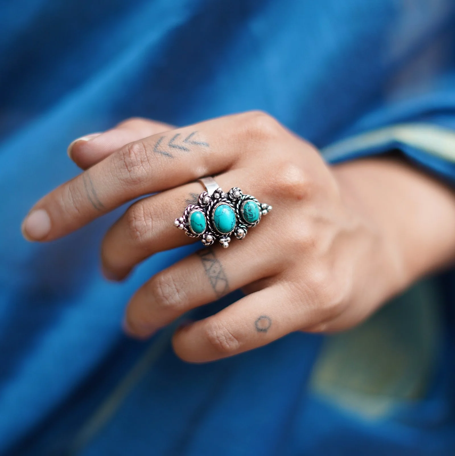 Veena Turquoise Silver Oxidized Ring - Image 2