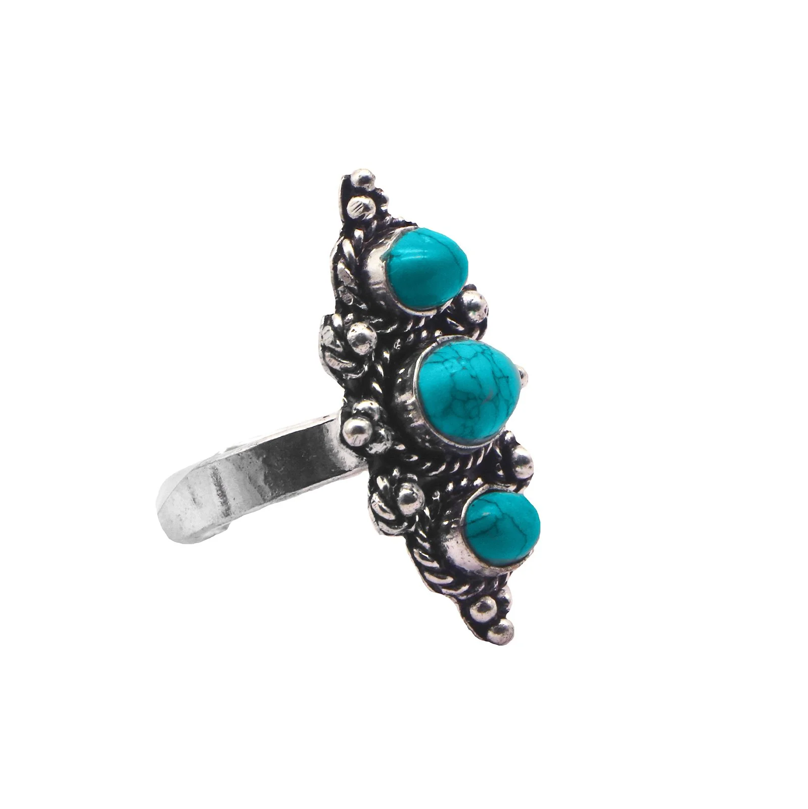 Veena Turquoise Silver Oxidized Ring - Image 4