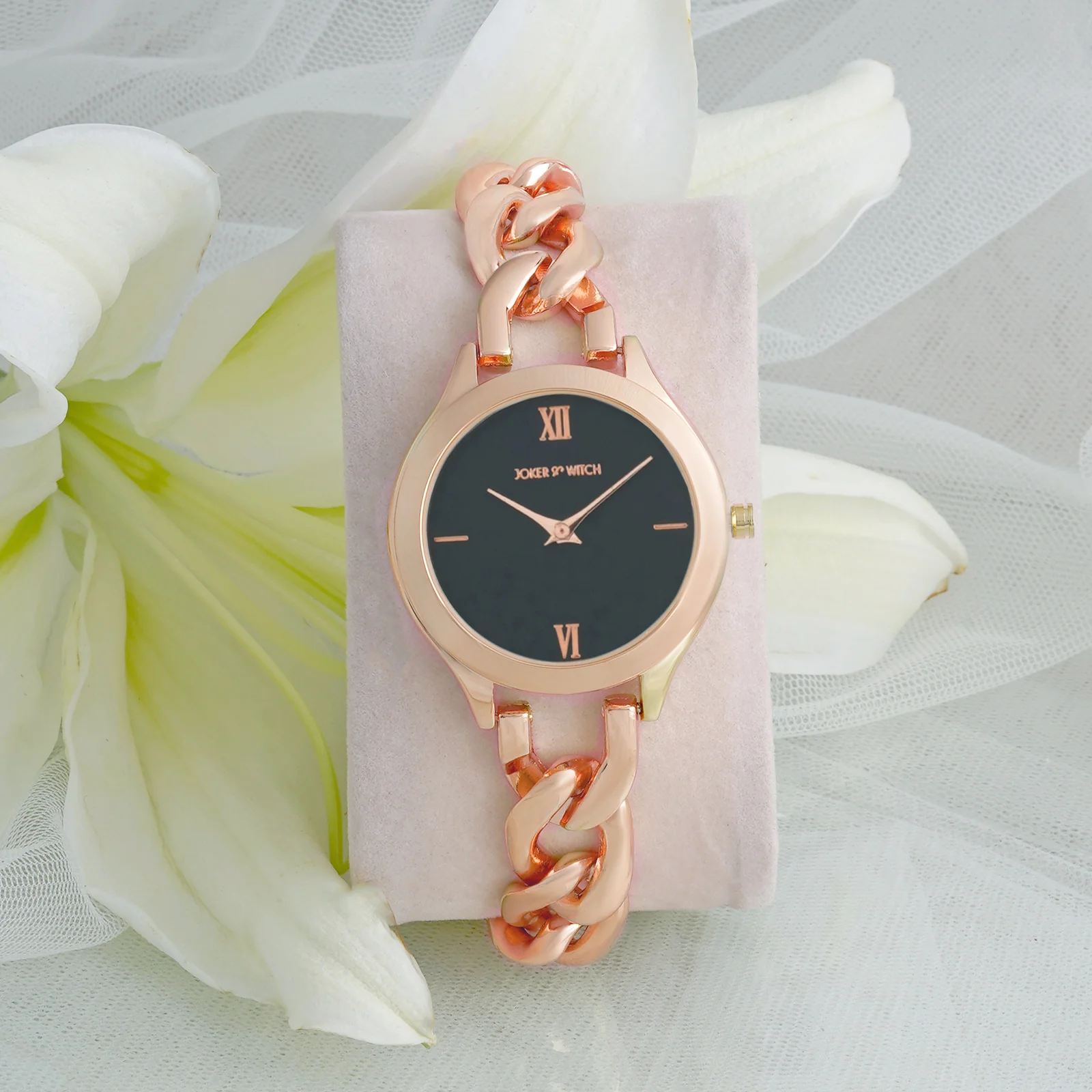 Vegas Black Medium Dial Rose Gold Bracelet Strap Women's Watch - Image 3
