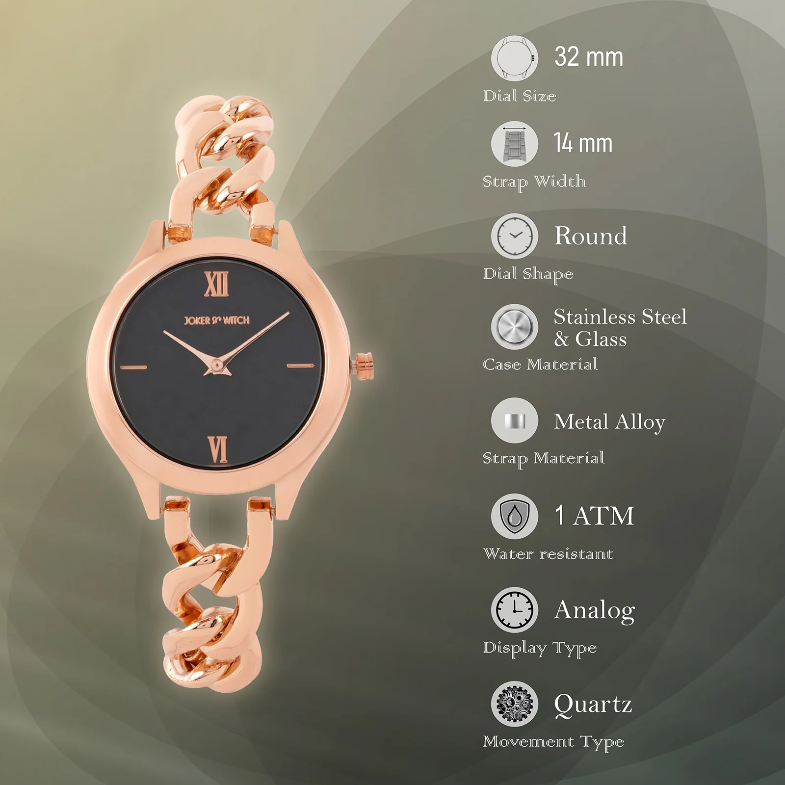 Vegas Black Medium Dial Rose Gold Bracelet Strap Women's Watch - Image 7