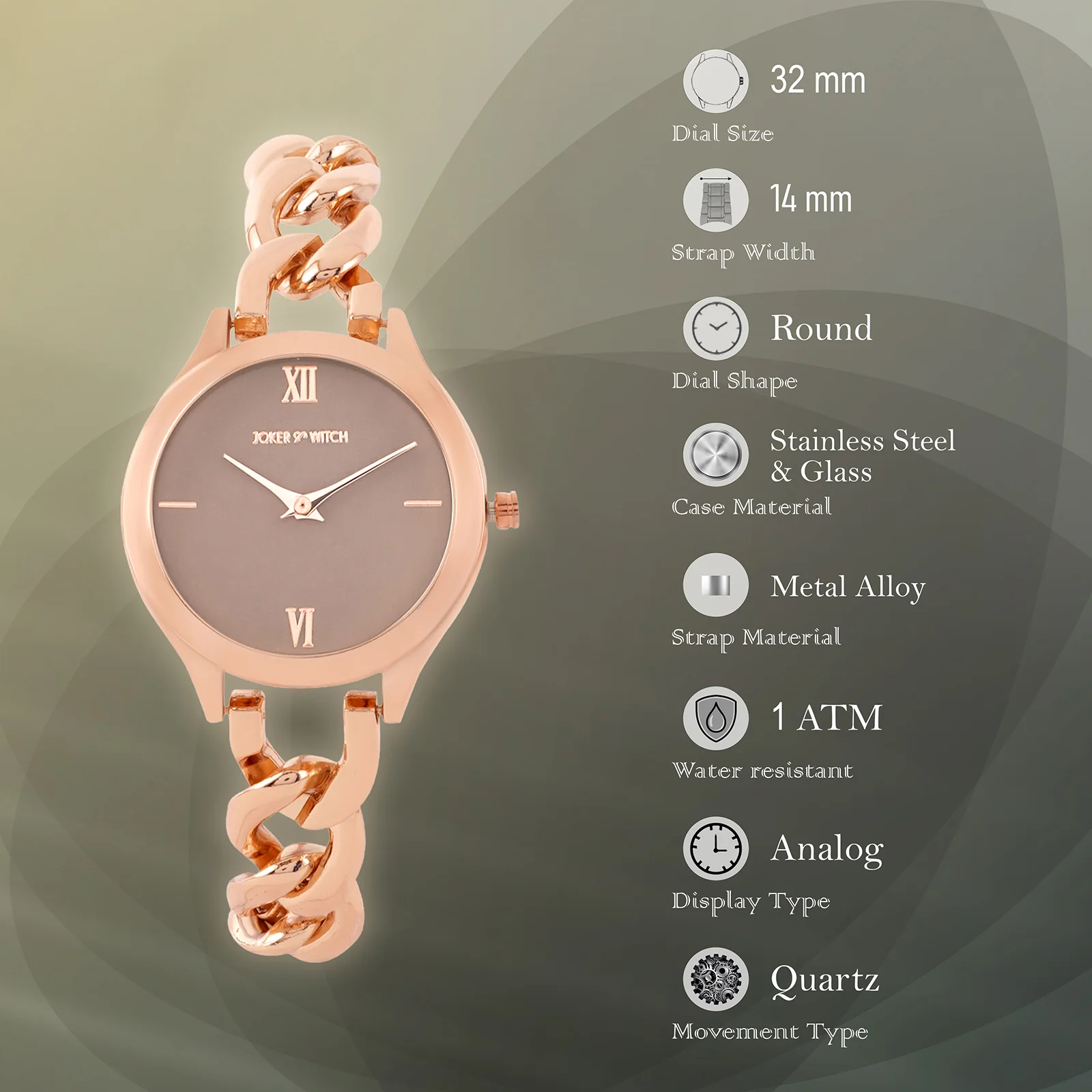 Vegas Taupe Medium Dial Rose Gold Bracelet Strap Women's Watch - Image 7
