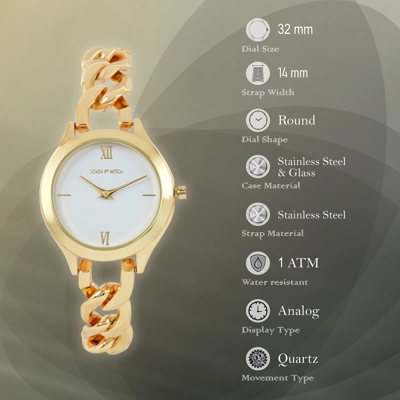 Vegas White Medium Dial Gold Bracelet Strap Women's Watch - Image 7